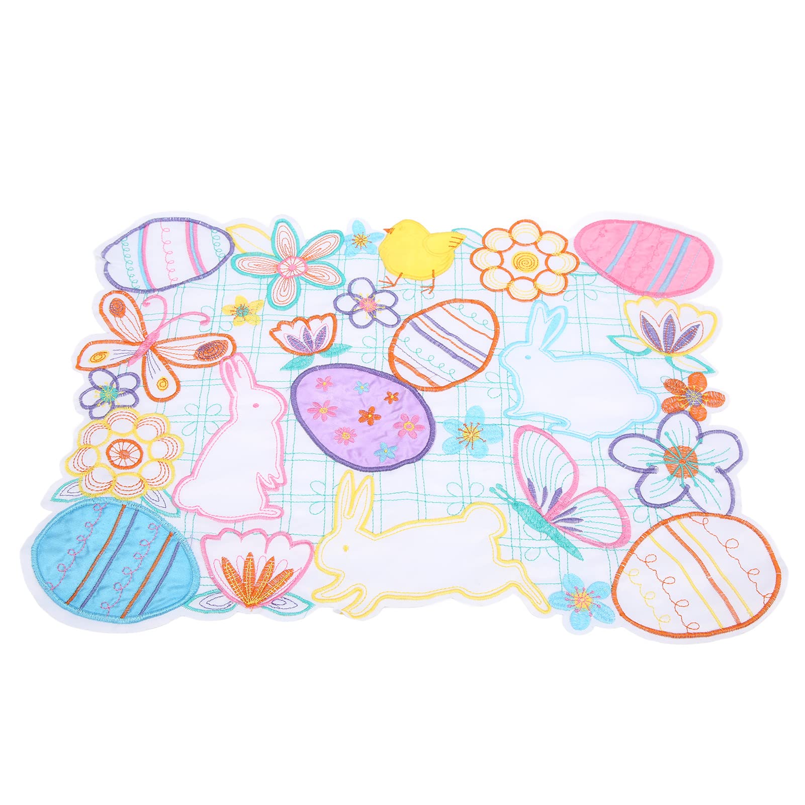 Easter Bunny & Eggs Embroidered Round Placemats - Spring Table Decor Doilies for Holiday Dining, Home Decor, and Party Settings