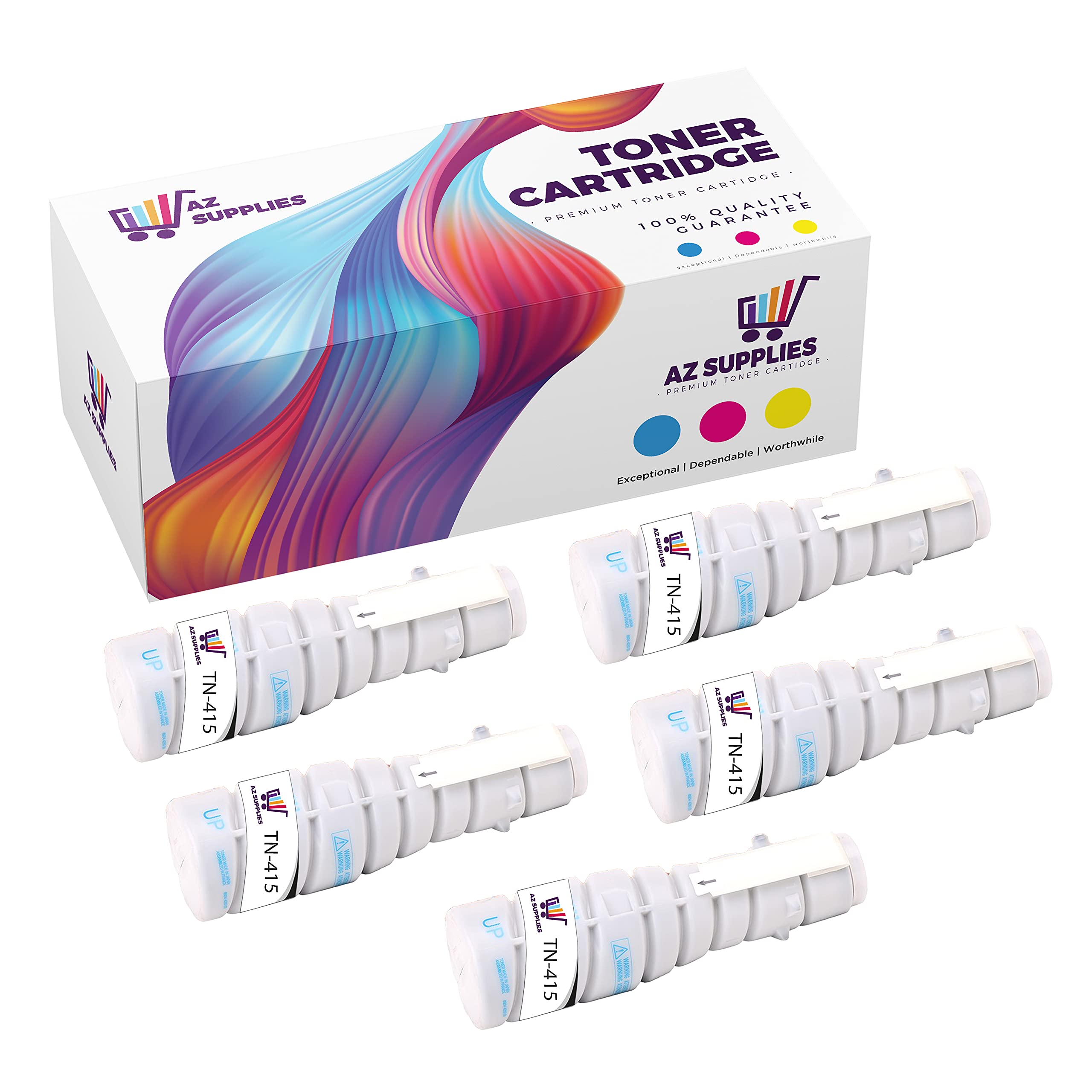 AZ Supplies Compatible Toner Cartridge Replacement for Konica-Minolta TN415 BizHub 36/42 (5-Pack) - High-Quality Black Toner for Office Printing & Document Copying