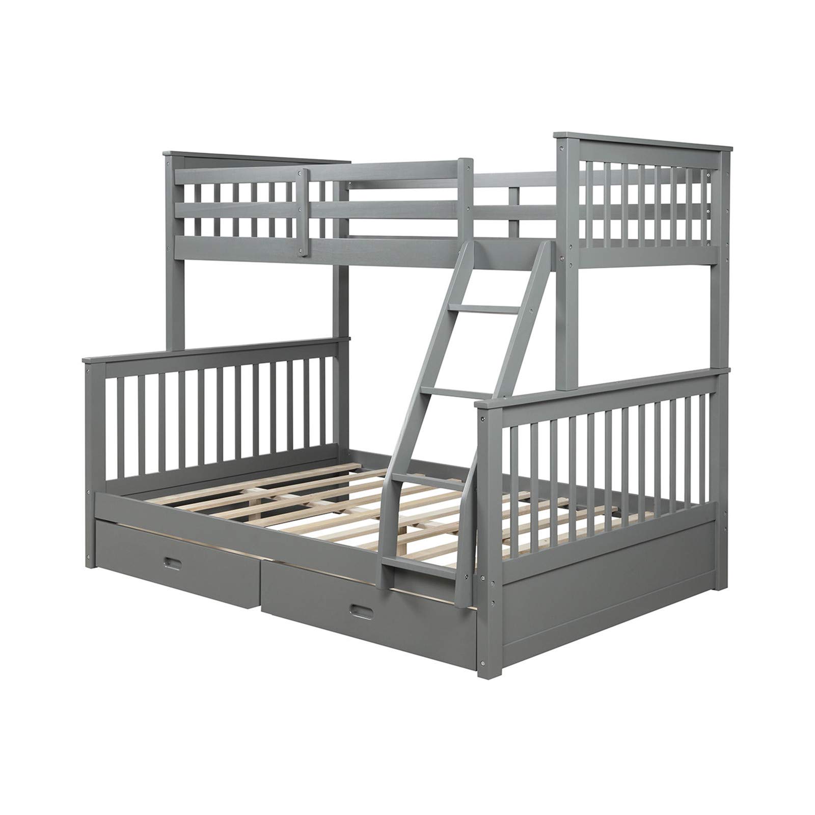 Harper & Bright Twin-Over-Full Bunk Bed with Drawers - Gray Kids Wood Bed Frame for Small Spaces