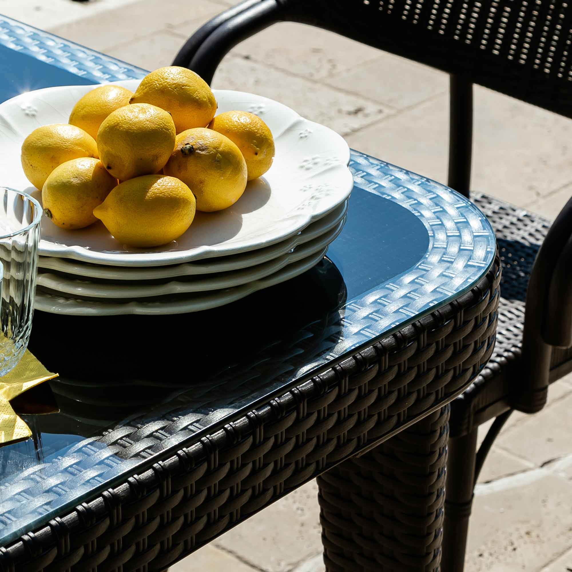 Weather-Resistant Outdoor Dining Table with Tempered Glass Top - 90x150cm Wenge Wood Patio Furniture for Garden, Deck & Backyard Dining (Model DG206)
