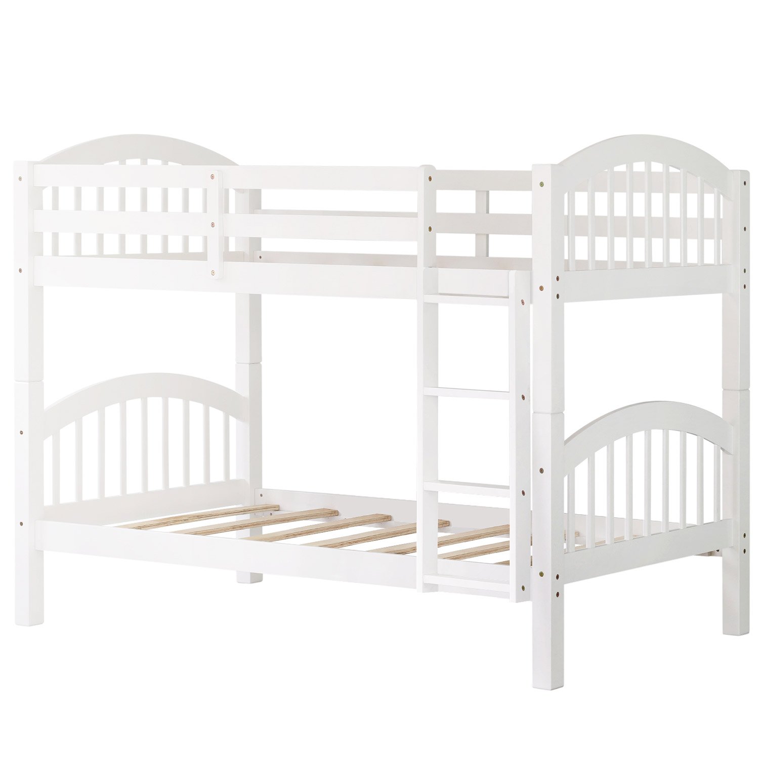 JULYFOX Twin Over Twin Bunk Bed with Ladder & Guard Rails - Heavy Duty 500 LB Capacity, Solid Pine Wood Frame with Finsbury Headboard - No Box Spring Needed - Perfect for Teens, Kids & Small Spaces (White) | Ideal for Dorm Rooms, Guest Rooms & Space-Saving Bedroom Solutions