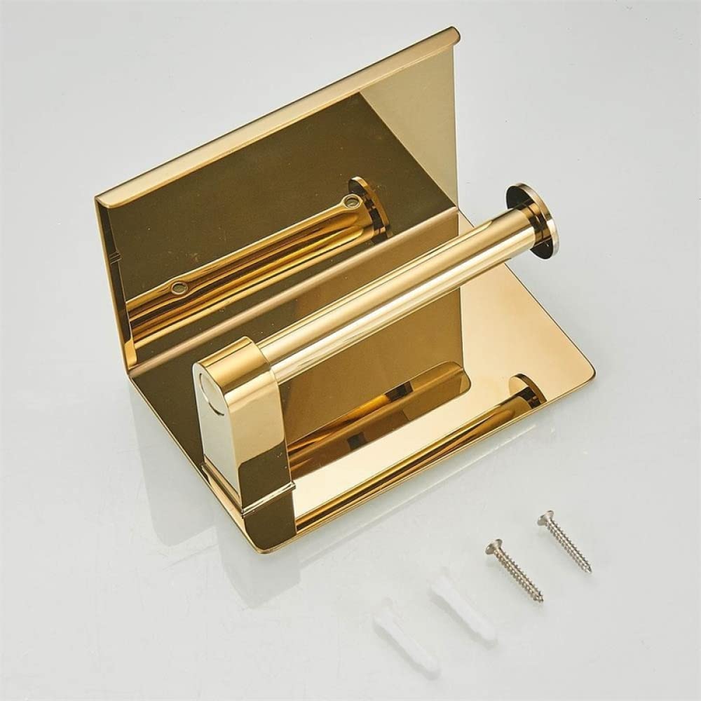 Stainless Steel Gold Double Roll Toilet Paper Holder with Phone Shelf - Wall Mounted Bathroom Tissue Dispenser for Modern Homes (A02) | Perfect for Small Bathrooms, Powder Rooms & RVs