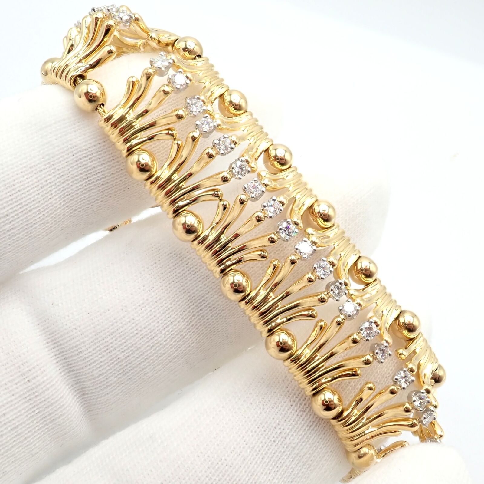 Tiffany & Co Jean Schlumberger 18k Yellow Gold Platinum Diamond Bracelet for Women - Luxury Diamond Tennis Bracelet for Gifts, Anniversaries & Special Occasions