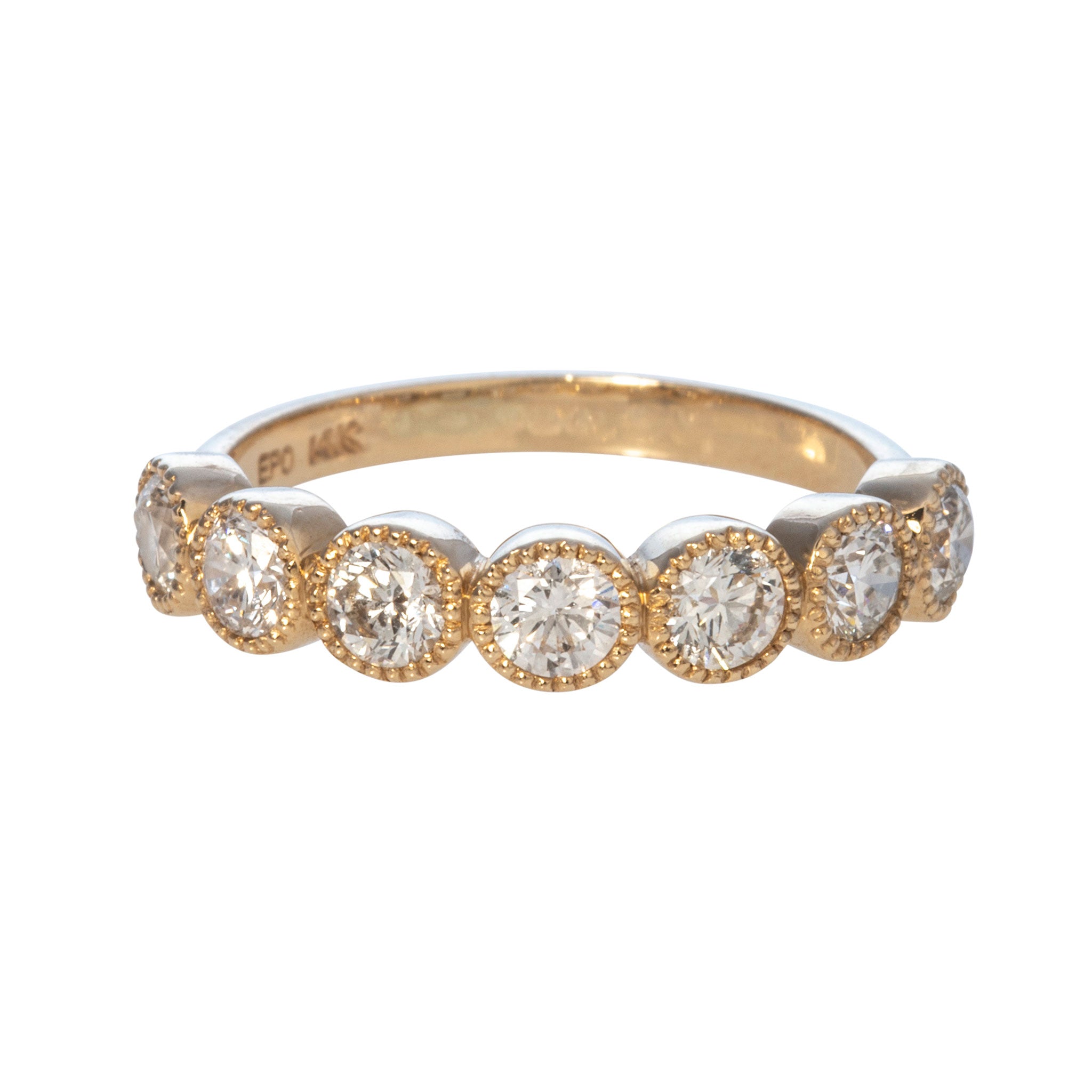 0.93ctw Diamond Bezel Milgrain Halfway 14K Yellow Gold Wedding Band - Elegant Stackable Ring for Bridal Jewelry & Anniversary Gifts