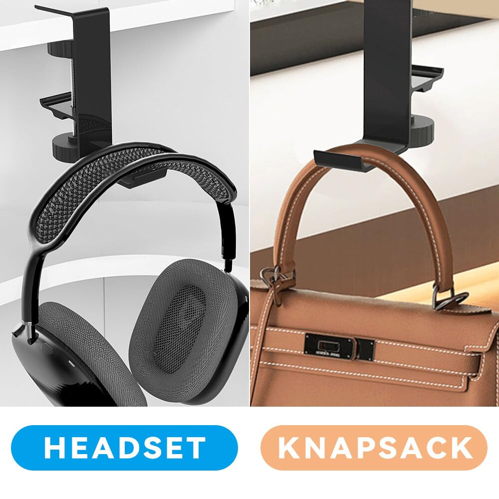 Lvjkes Universal Aluminum Alloy Gaming Headset Holder - Under Desk Headphone Hook Stand for Gamers (Black) | Perfect for Gaming Setup, Office & Home Organization