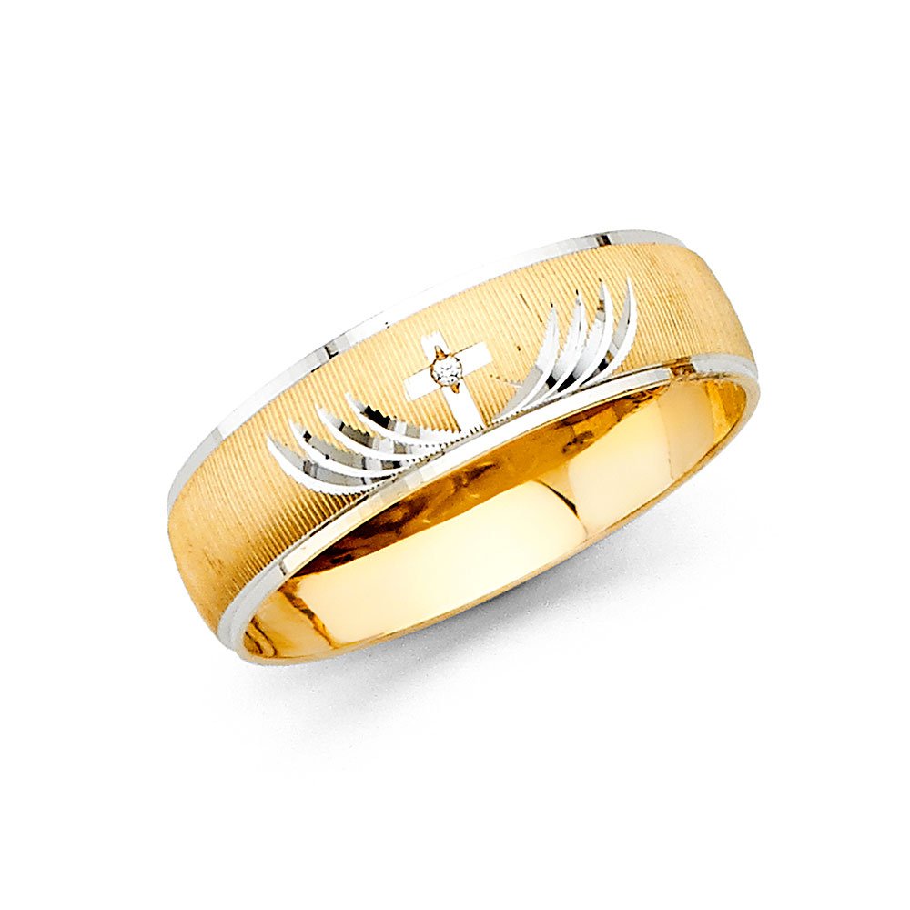 14K White & Yellow Gold Two-Tone Men's Cubic Zirconia Wedding Band Ring - Anniversary Gift for Him, Engagements & Special Occasions | Jewels By Lux