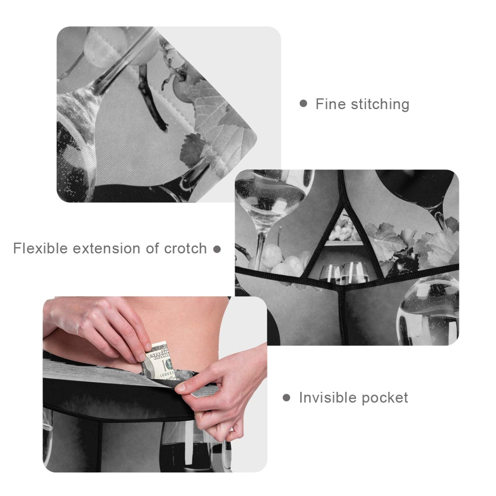 Vintage Wine Glasses & High Waist Yoga Pants - Women's Tummy Control Leggings for Workout & Running
