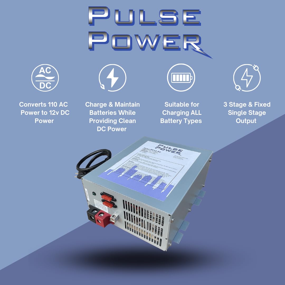 35 Amp RV Power Converter & Battery Charger - 12V DC Lithium Compatible with Smart Charger & Fixed Output Modes (13V-16.5V) - Perfect for Camping, RV Trips & Off-Grid Power Solutions