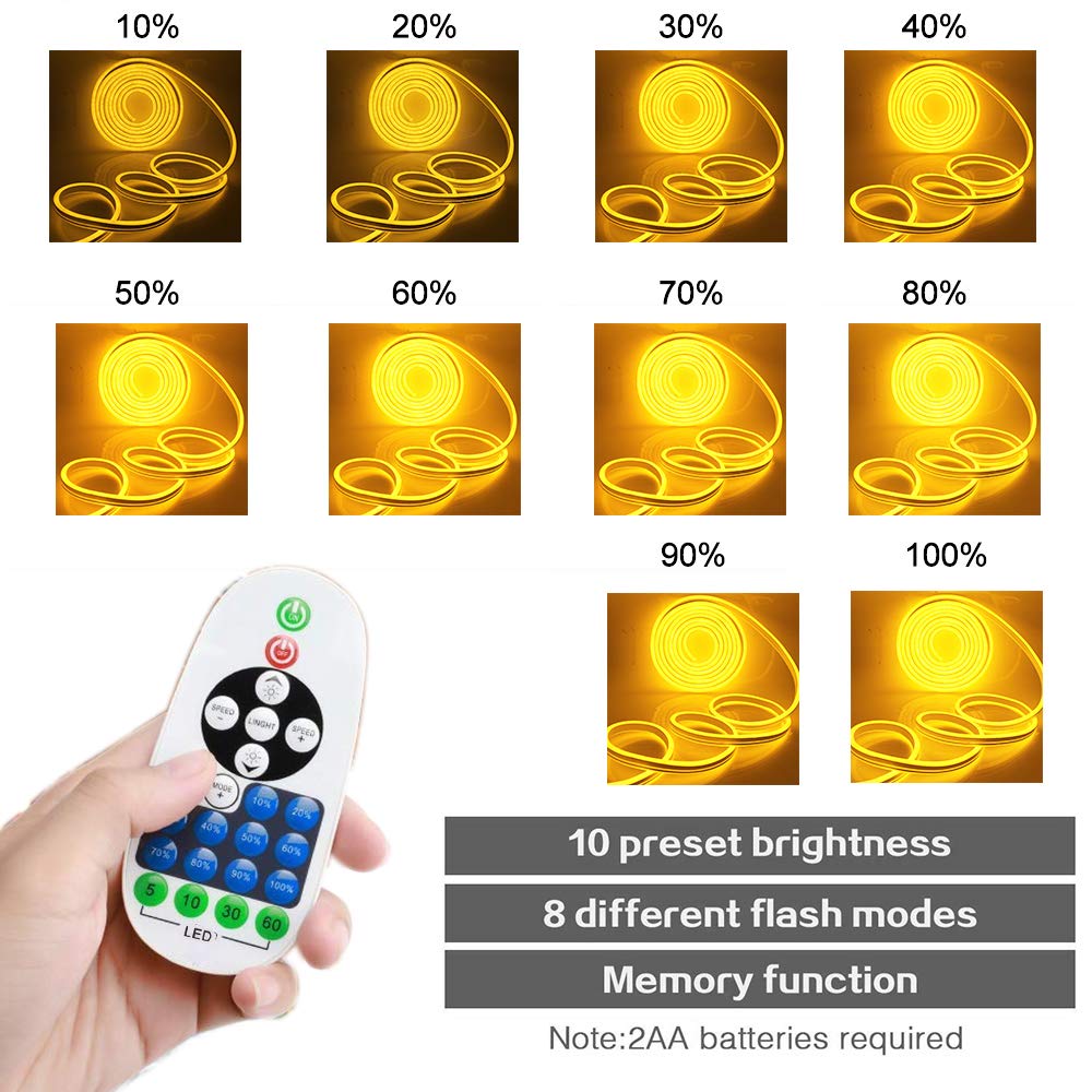 XUNATA 63ft Dimmable LED Neon Strip Lights - 120 LEDs/M, Waterproof 2835 SMD Flexible Rope Light with Remote Controller (Yellow) - Perfect for Party Decorations, Wedding Backdrops, Bar Signs & Home Lighting