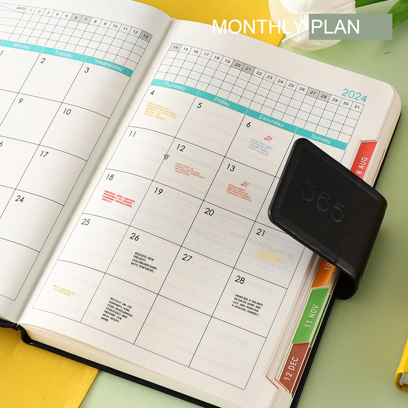 2024-2025 Daily Planner A5 Size | Mid-Year Academic Planner from 07/2024 to 06/2025 | Hard Cover with Colorful Monthly Tabs | Includes Pen Loop, Bookmark & Inner Pocket | Black | Perfect for Students, Professionals & Organizing Schedules
