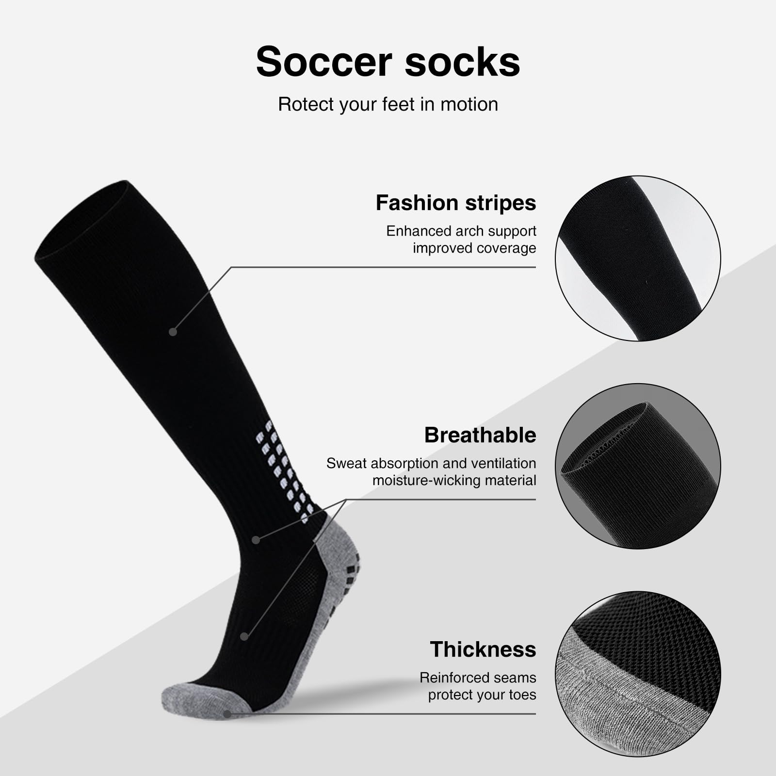 8 Pair Non-Slip Grip Soccer Socks for Men, Knee-High Football Baseball Sports Socks with Anti-Slip Pads for Enhanced Performance and Comfort