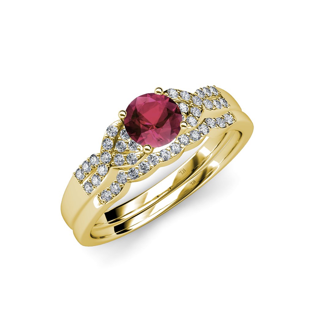 1.40ctw Rhodolite Garnet & Diamond Engagement Ring & Wedding Band Set in 14K Yellow Gold | Perfect for Proposals, Anniversaries & Bridal Jewelry