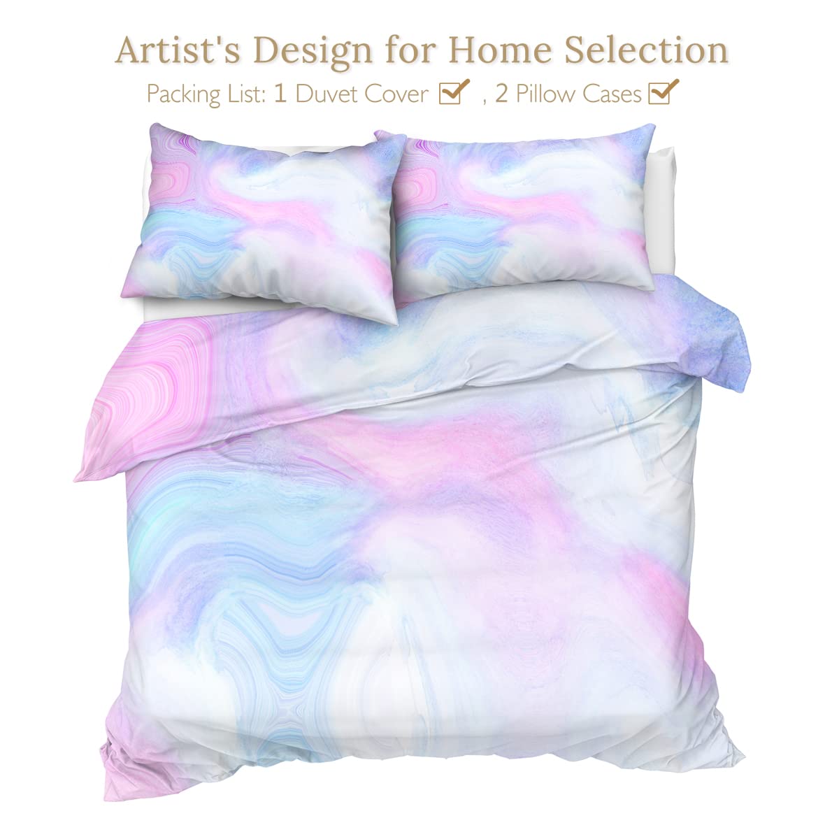 Sleepwish Pastel Marble King Size Duvet Cover Set - 3 Piece Pink Blue Lavender Comforter Cover for Girls, Teens & Women | Soft Bedding Set for Kids Room, Teen Bedroom & Master Suite Decor