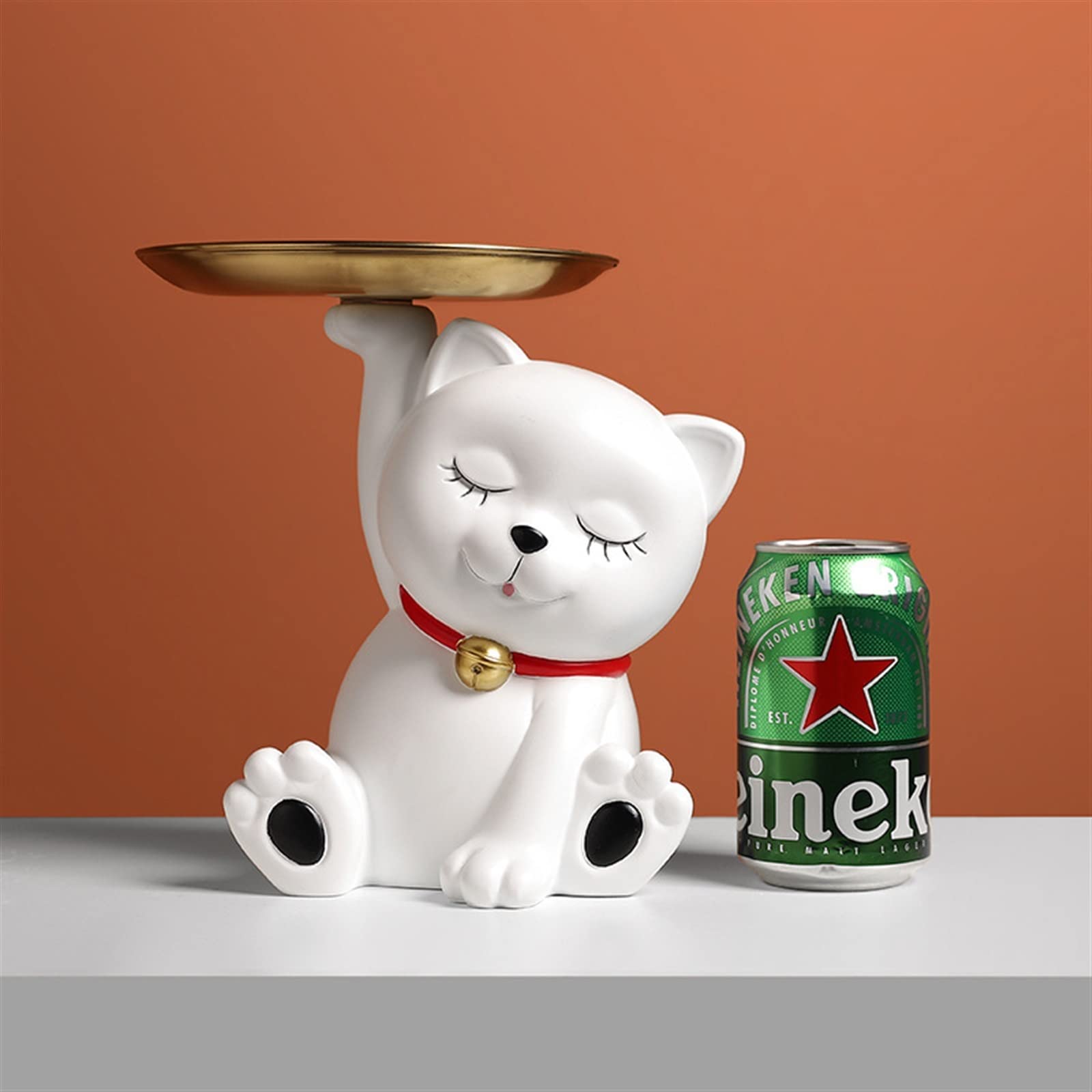 Resin Lucky Cat Statue - Feng Shui Desk Organizer with Storage Compartment | Handcrafted Figurine for Home & Office Decor | Perfect for Keys, Coins, Jewelry Storage | Ideal Gift for Cat Lovers & Feng Shui Enthusiasts