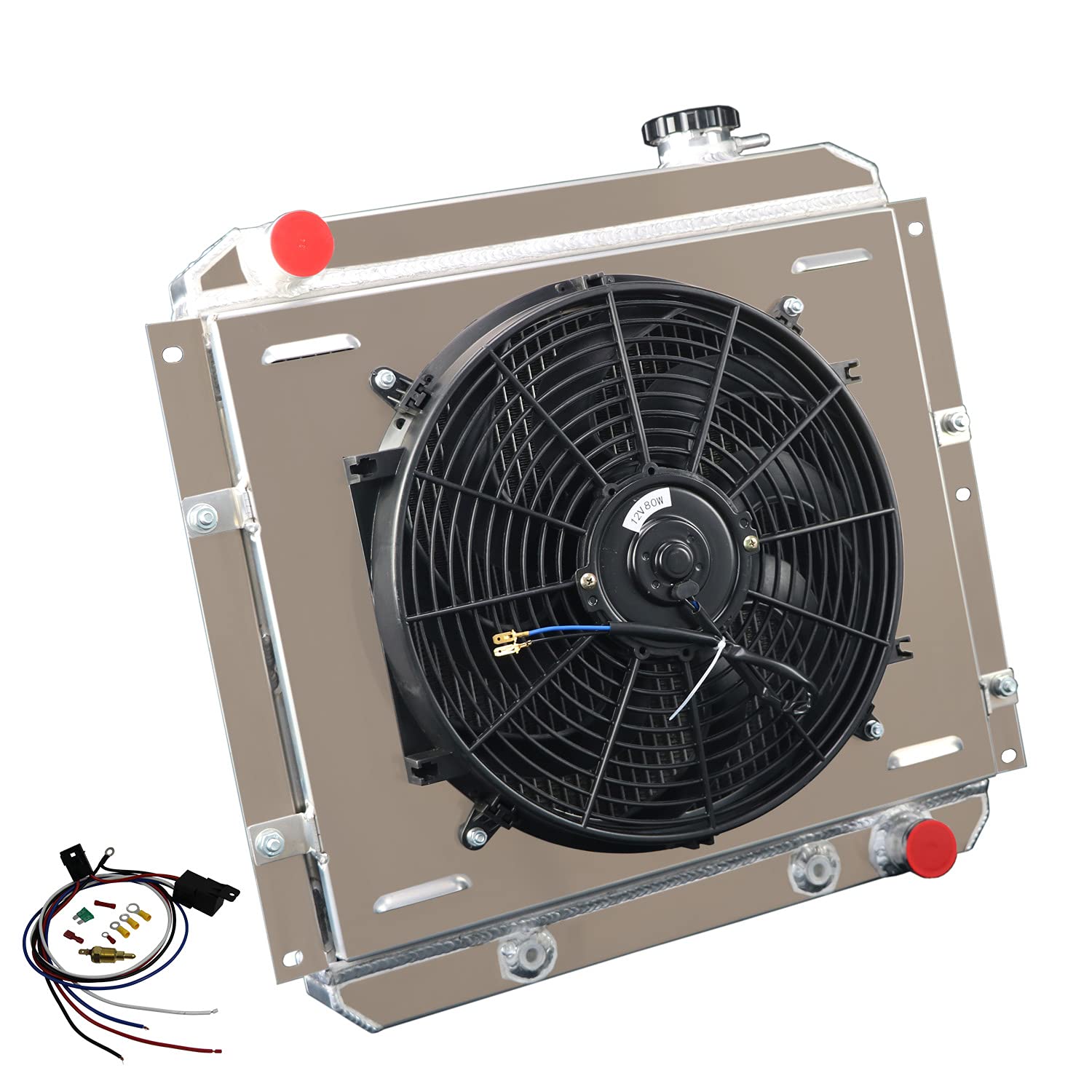 3 Row All Aluminum Radiator with Shroud Fan & Relay Kit for Toyota Land Cruiser FJ40 FJ45 BJ42 BJ60 (1958-1984) - Heavy Duty Cooling Upgrade for Off-Road, Overlanding & Classic Car Restoration
