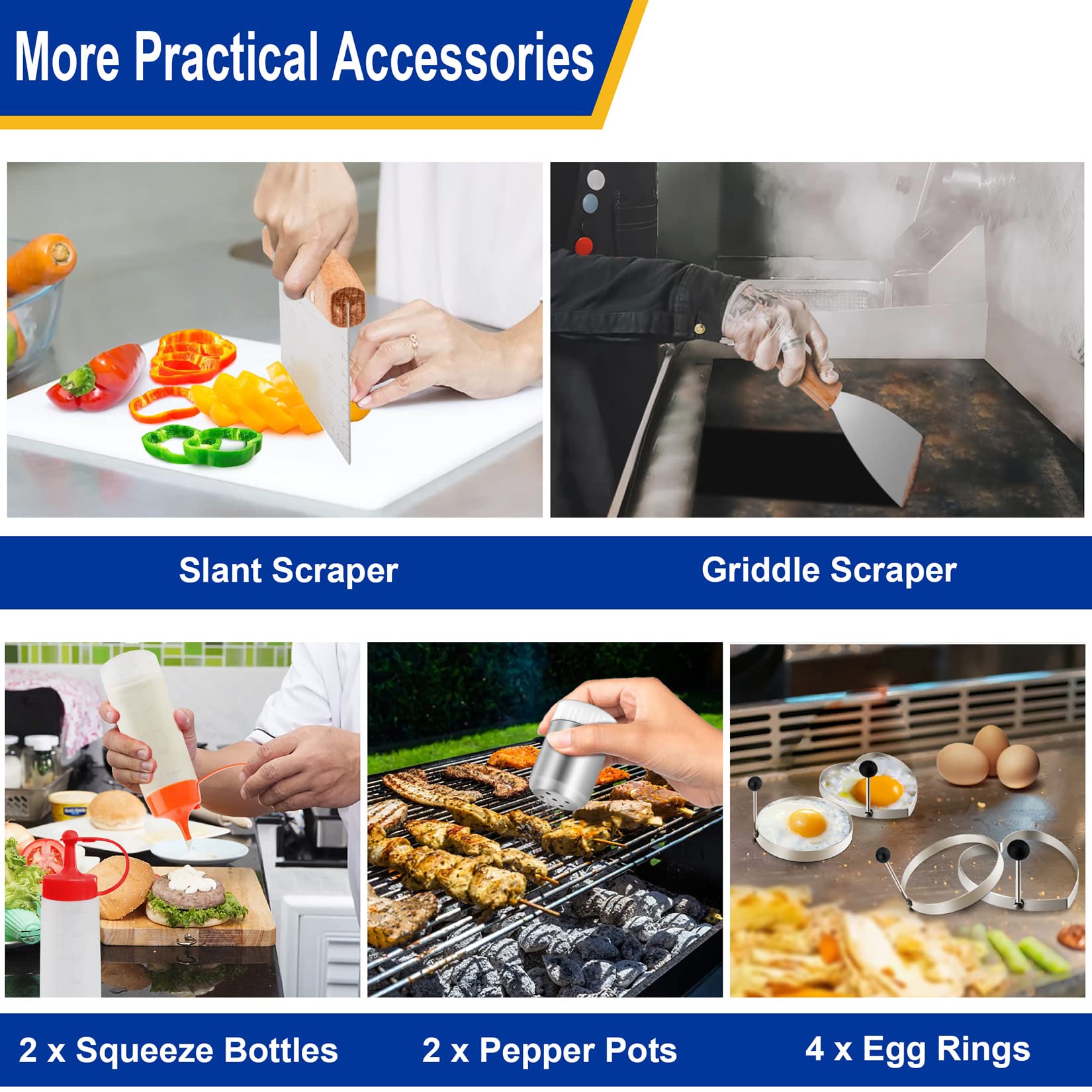 23Pcs Stainless Steel Griddle Accessories Kit - Joyfair BBQ Grilling Tool Set with Flat Top Spatulas & Cast Iron Burger Press - Perfect for Outdoor Hibachi, Teppanyaki & Backyard Cooking (Wooden Handles) - Ideal for Camping, Tailgating & Home Grilling Parties