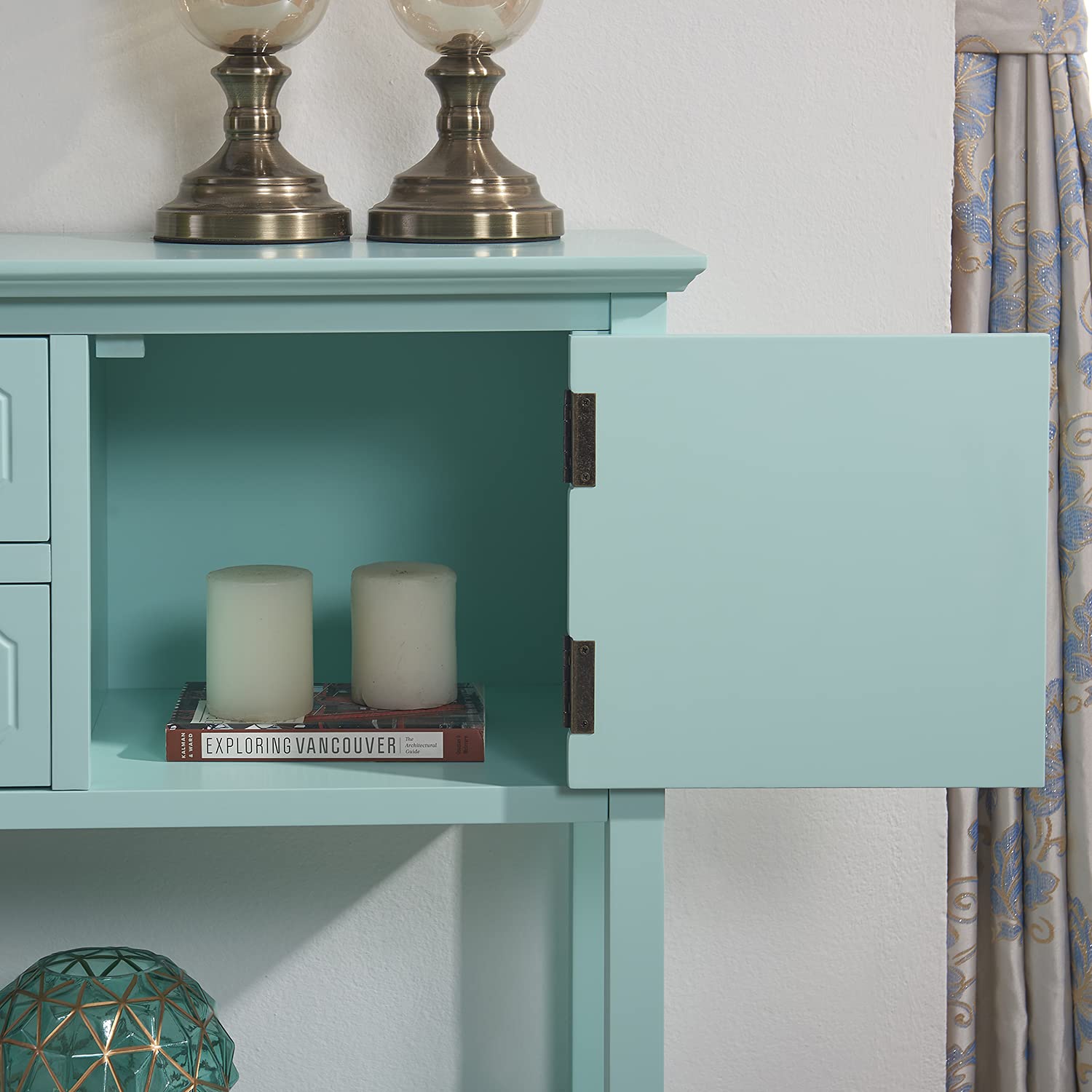 Modern Solid Wood Console Table with 2 Cabinets & 2 Drawers - Entryway Sofa Table with Storage Shelf - Light Blue Hallway Furniture for Living Room (45.3
