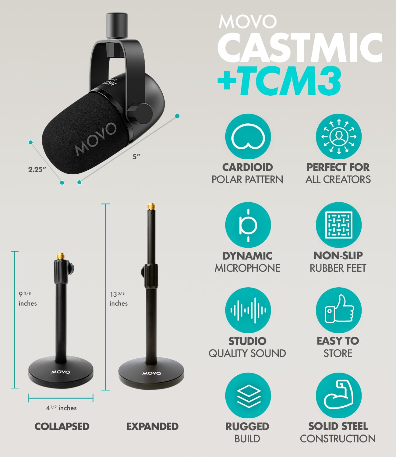 MOVO Portable Podcast Equipment Bundle for iPhone & Android - Audio Interface, 2 Dynamic Mics, Stands - Compatible with Smartphones, PC, Mac (Lightning/USB/USB-C) - Perfect for Home Studios, Streaming & Remote Interviews