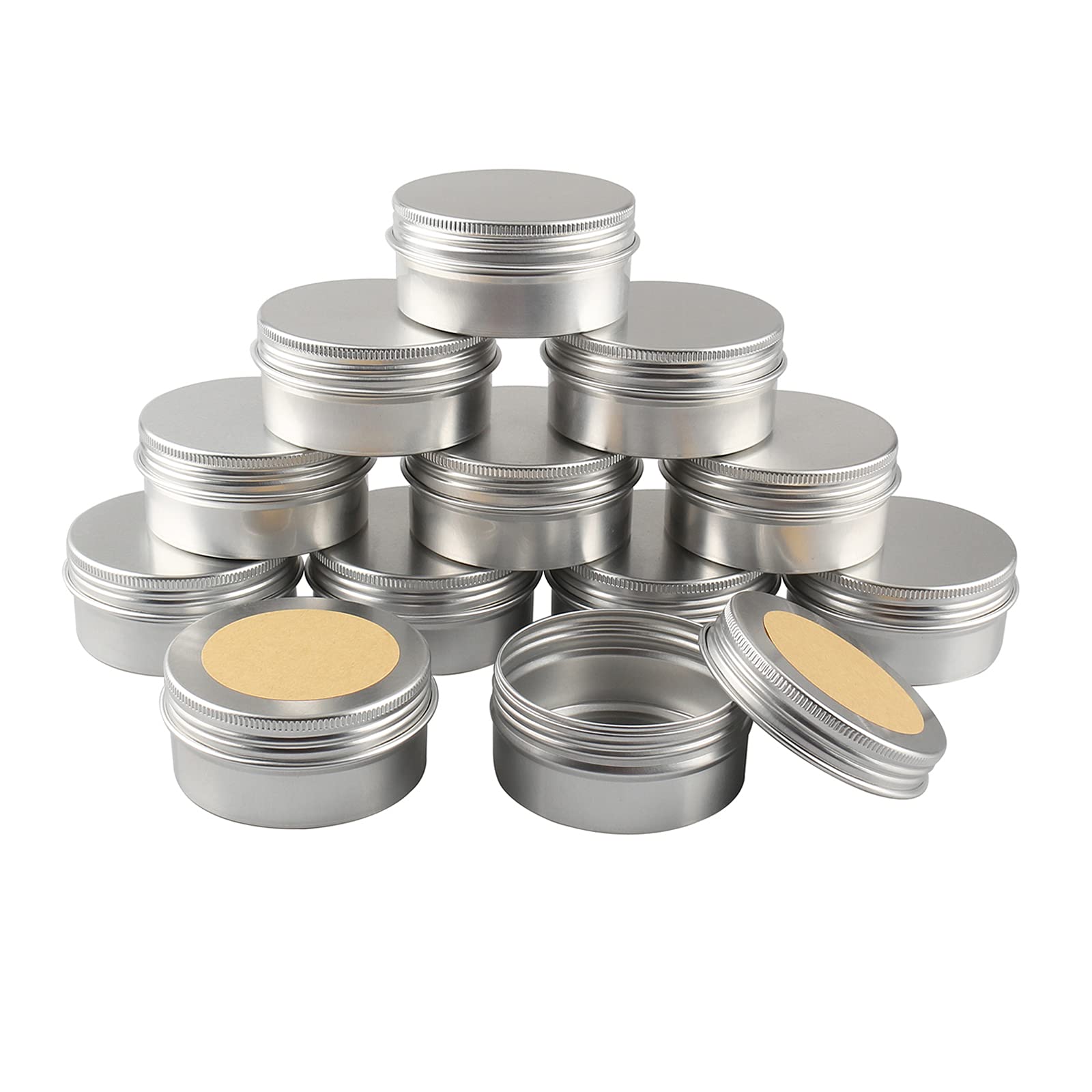100 Pcs Silver Aluminum Tin Jars with Screw Lids - 3oz Empty Round Containers for DIY Lip Balm, Cosmetics, Candle Making, Salve & Powder Storage - Includes 3 Aluminum Spoons & 100 Labels - Perfect for Home Crafts, Beauty Products & Small Item Organization