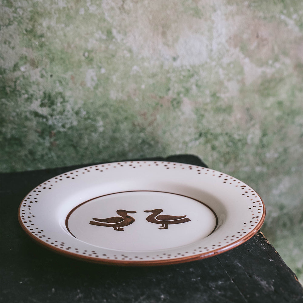 Hand Painted Ceramic Plate with Duck Design - Elegant Dinnerware for Home Decor, Kitchen & Gift Giving