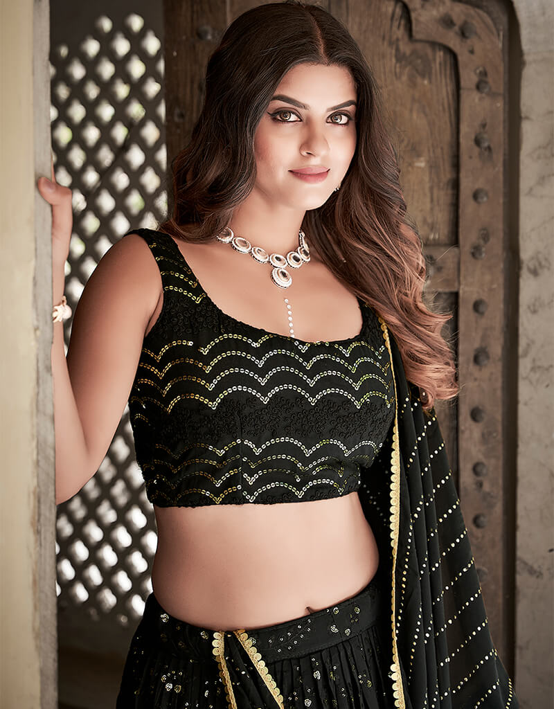 Elegant Black Georgette Lehenga Choli for Women - Traditional Indian Bridal Wear for Weddings & Festive Occasions