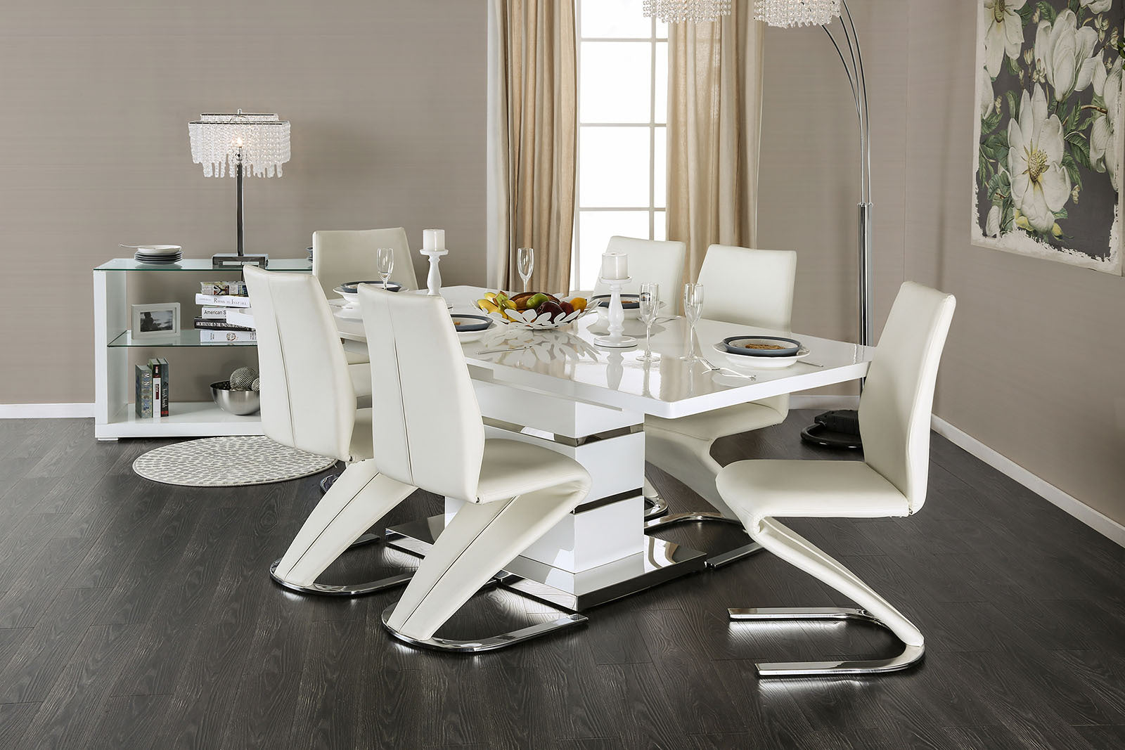 Modern Z-Shaped Chair Base - 2 Pack White Leatherette Dining Chairs with Chrome Finish | Contemporary Side Chairs for Dining Room, Kitchen, or Office Seating
