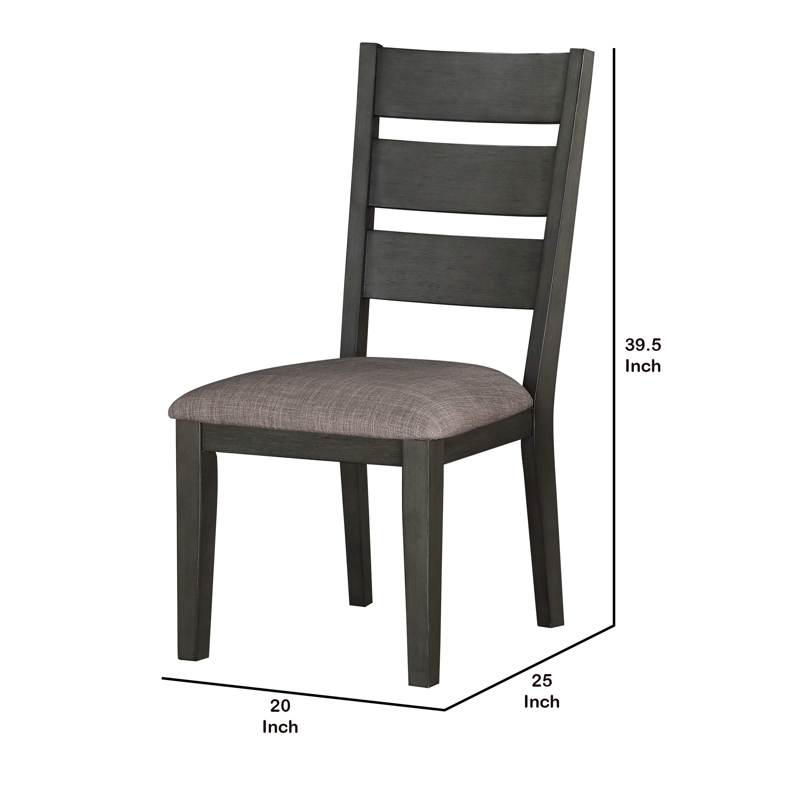 Benjara Transitional Wooden Side Chair with Fabric Padded Seat & Ladder Backrest - Gray - Perfect for Dining Room, Kitchen, or Home Office
