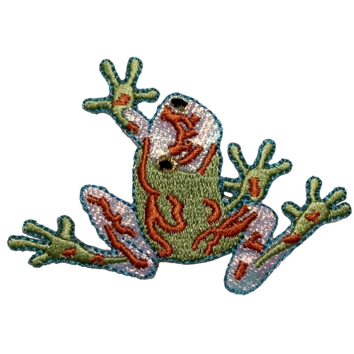 Frog Looking Back Embroidered Iron On Patch - Cute Animal Applique for DIY Crafts, Jackets, Backpacks & Denim - Washable Sew On Badge for Clothing Customization