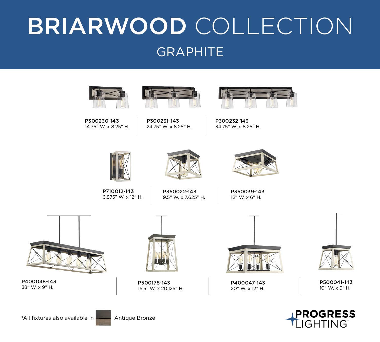 Progress Lighting Briarwood Collection 3-Light Clear Glass Coastal Bath Vanity Light in Graphite & Black - Perfect for Bathroom Vanity, Powder Room, and Coastal Style Home Decor