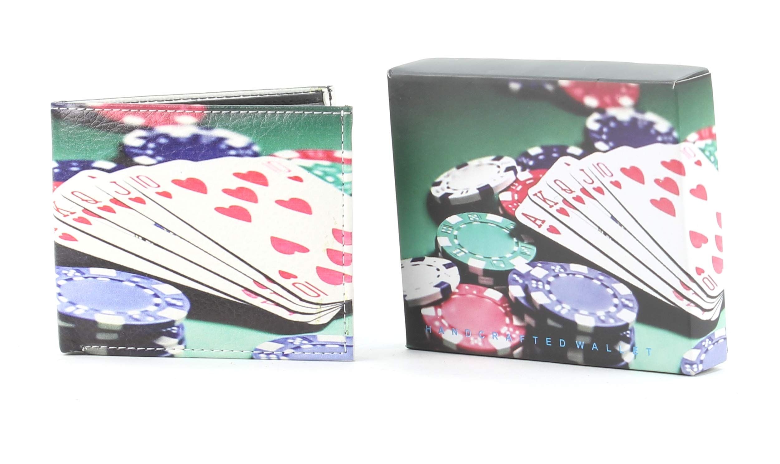 Vegan Leather Wallet for Men - Slim Bifold Vegas Poker Chips Casino Print Wallet with 2 ID Windows, 7 Card Slots & Cash Compartments | RFID Blocking | Gift Box Included | Perfect for Casino Nights, Travel & Everyday Use