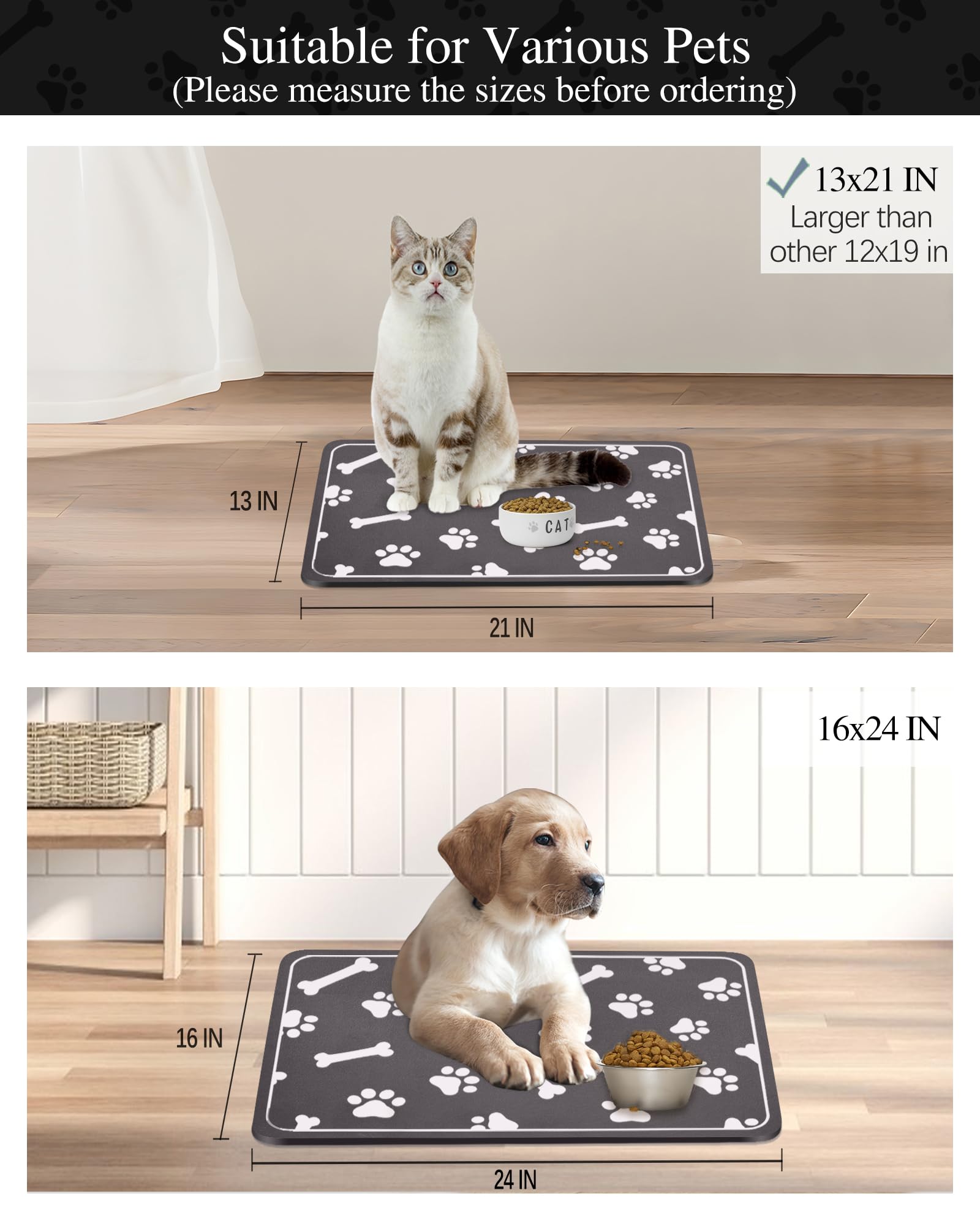 Premium Quick Absorbent Pet Food Mat for Dogs & Cats - 13