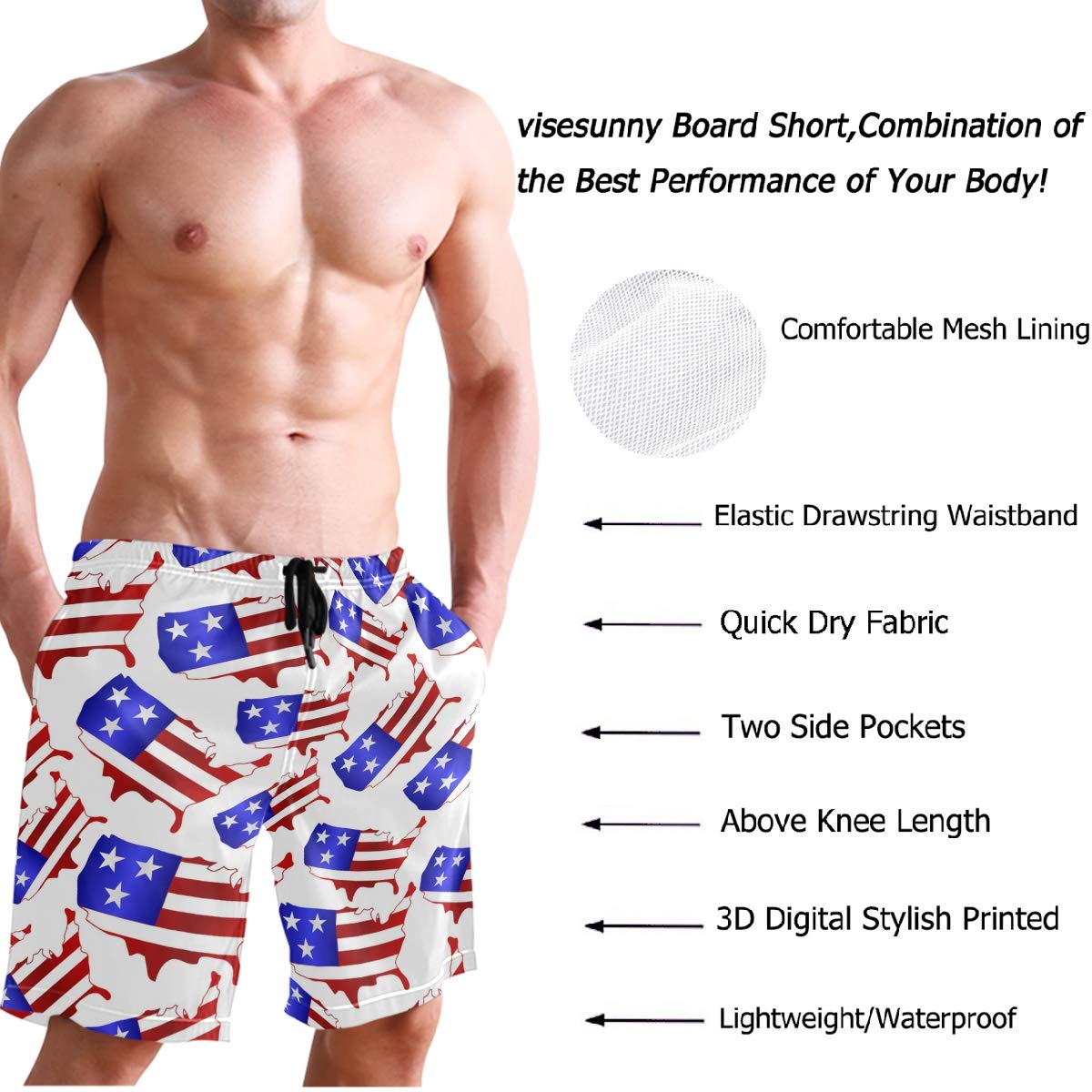 Visesunny Men's Quick Dry Swim Shorts - Lightweight Beach Board Shorts for Swimming, Running & Sports | Perfect for Summer Vacation, Pool Party & Outdoor Activities