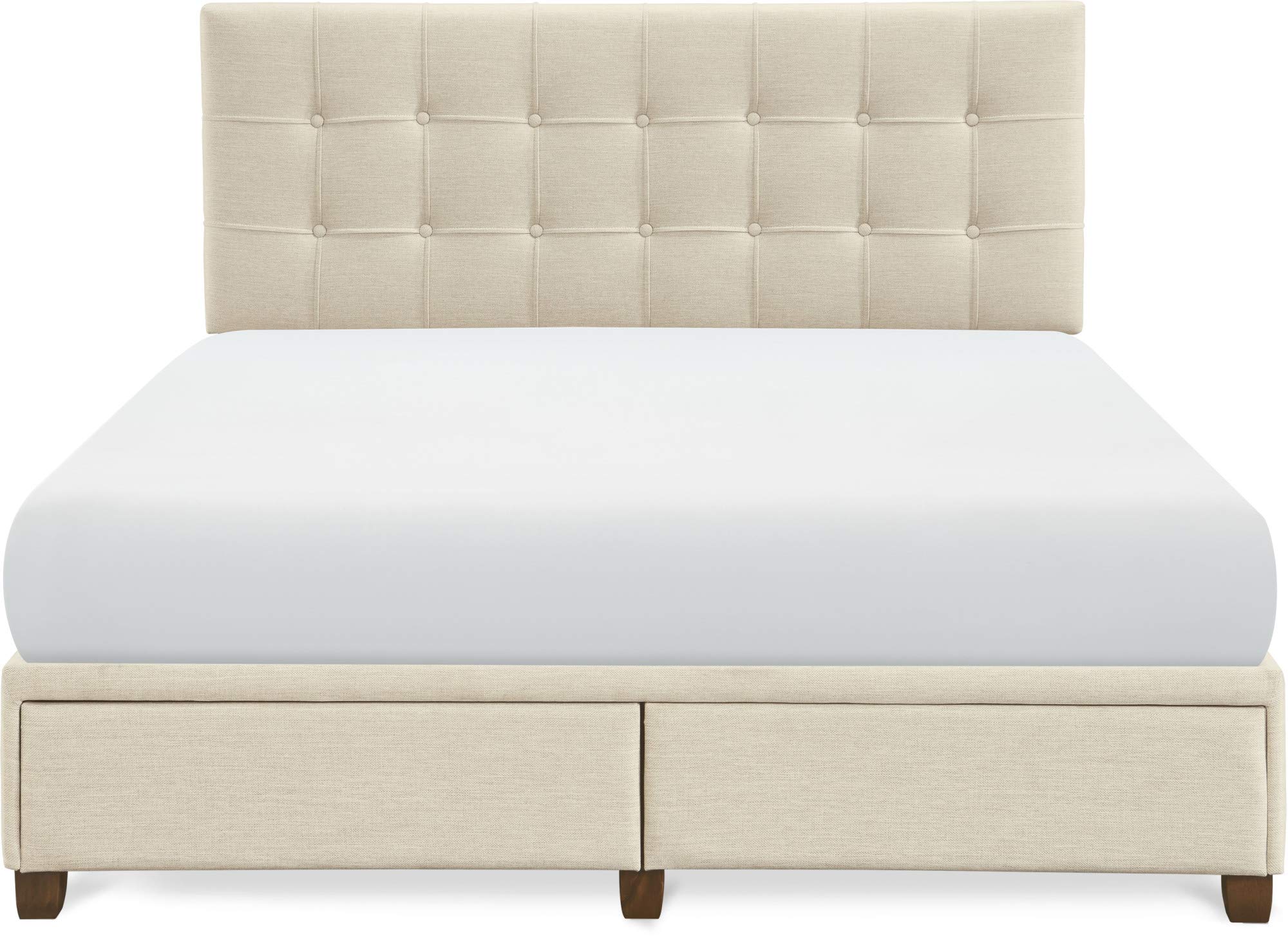 ClickDecor Edmond Queen Size Bed Frame with Storage - Modern Adjustable Height Headboard & Soft Fabric Upholstery in Beige | Perfect for Small Bedrooms & Guest Rooms with Storage Needs