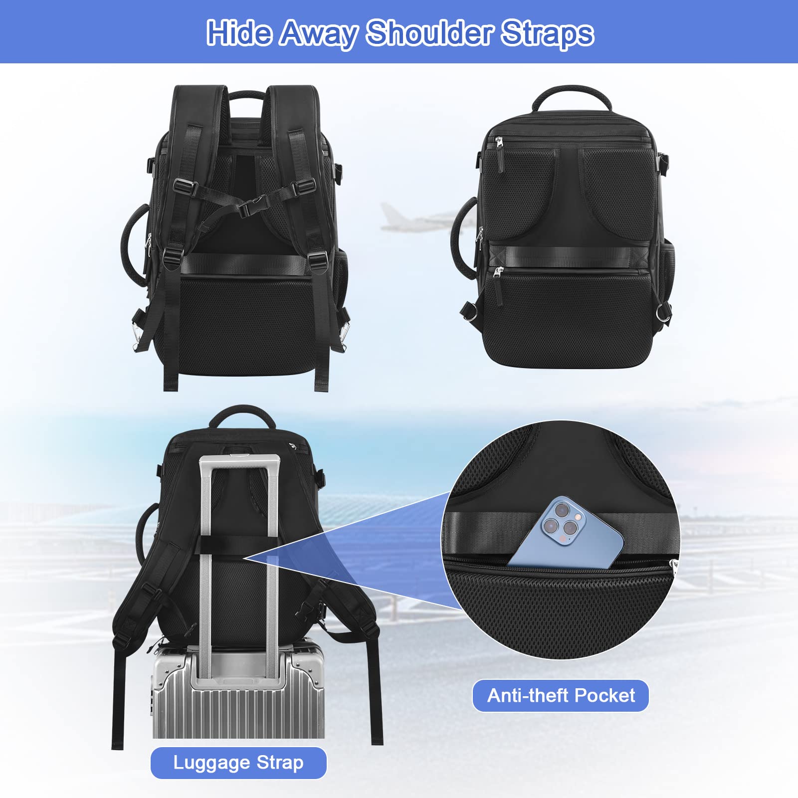 Expandable 40L Travel Backpack for Women & Men - Waterproof Carry On Backpack with 17
