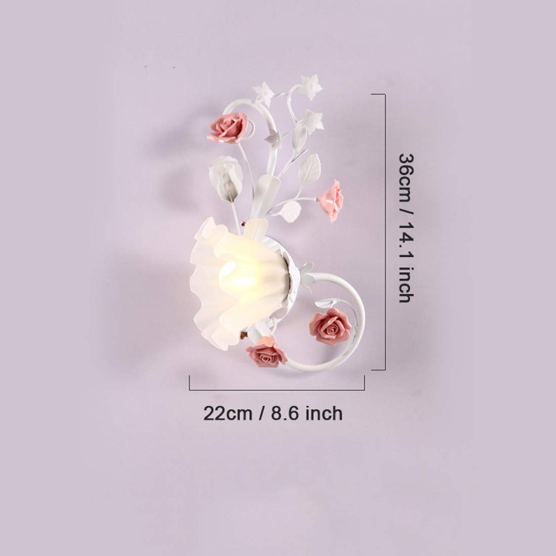 European Style Ceramic Pink Rose Wall Lamp with Glass Shade - Bedside Sconce Lighting for Bedroom, Living Room, Hallway & Balcony | Romantic Home Decor & Ambient Lighting