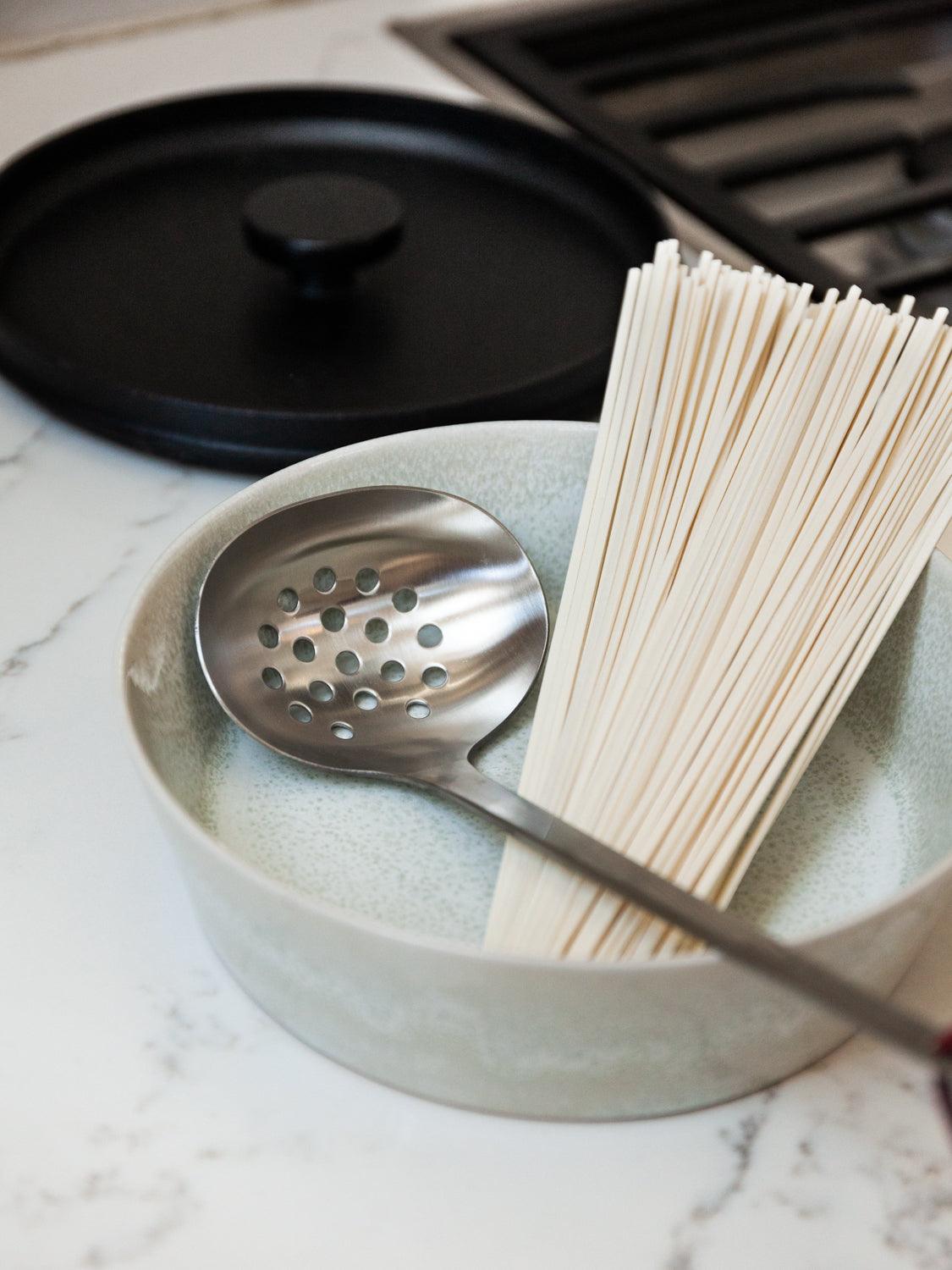 Premium Kobo Aizawa Stainless Steel Strainer Ladle - Fine Mesh Kitchen Colander Spoon for Pasta, Soup & Noodles - Ideal for Cooking, Serving & Draining Liquids