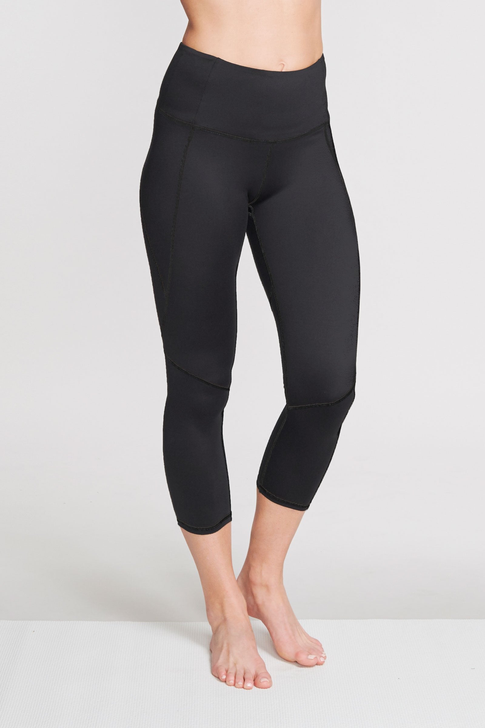 High Waisted Slimming Capri Leggings for Women - Solid Black Workout Yoga Pants for Running, Gym & Lounge Wear