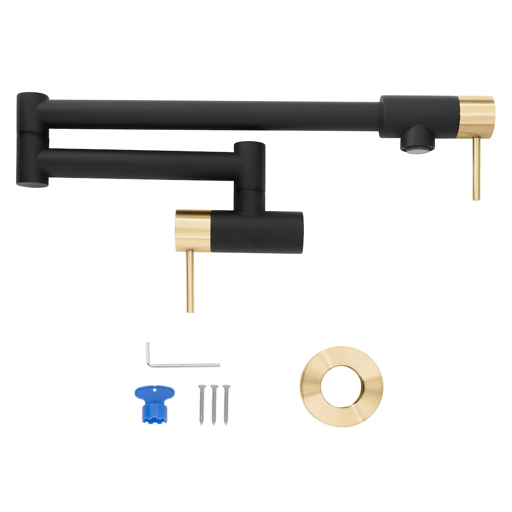 ZLINE Autograph Edition Gemini Pot Filler Faucet - Matte Black & Champagne Bronze Finish - Commercial Style Kitchen Sink Faucet for Professional Chefs & Home Cooks - Perfect for High-End Kitchens & Restaurant Use (GEM FPF ZMBCB)