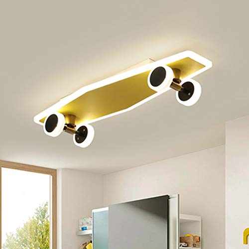 LITFAD Gold Skateboard Ceiling Light Fixture - Modern LED Flush Mount Lighting for Kids Room, Boys Bedroom & Nursery - Durable Iron Construction with Integrated LED - Perfect for Skateboard-Themed Decor & Children's Spaces
