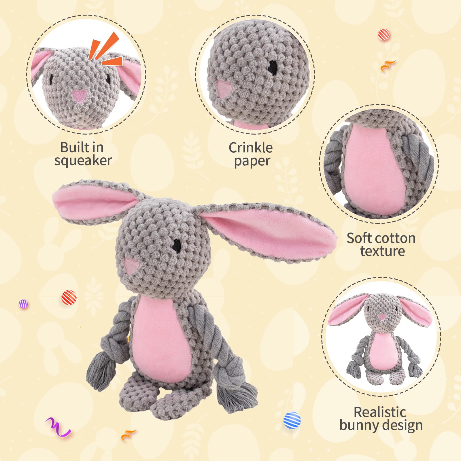 Easter Dog Toys - Squeaky Plush Bunny Egg Chew Toys for Small Dogs | Fun Easter Gifts for Pets, Interactive Play & Training Treats