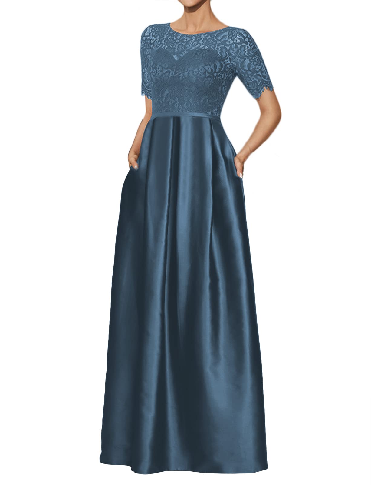 Elegant Mother of The Bride Dress with Pockets - Long Formal Evening Gown in Lace & Satin - Wedding Guest Dresses for Women - Perfect for Weddings, Galas & Special Occasions
