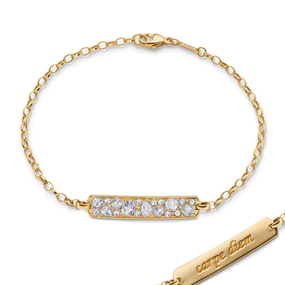 Rose Cut Diamond Carpe Diem Petite Poesy Bracelet - Elegant Jewelry for Women, Dainty Stackable Bracelet for Everyday Wear, Special Occasions & Gifts