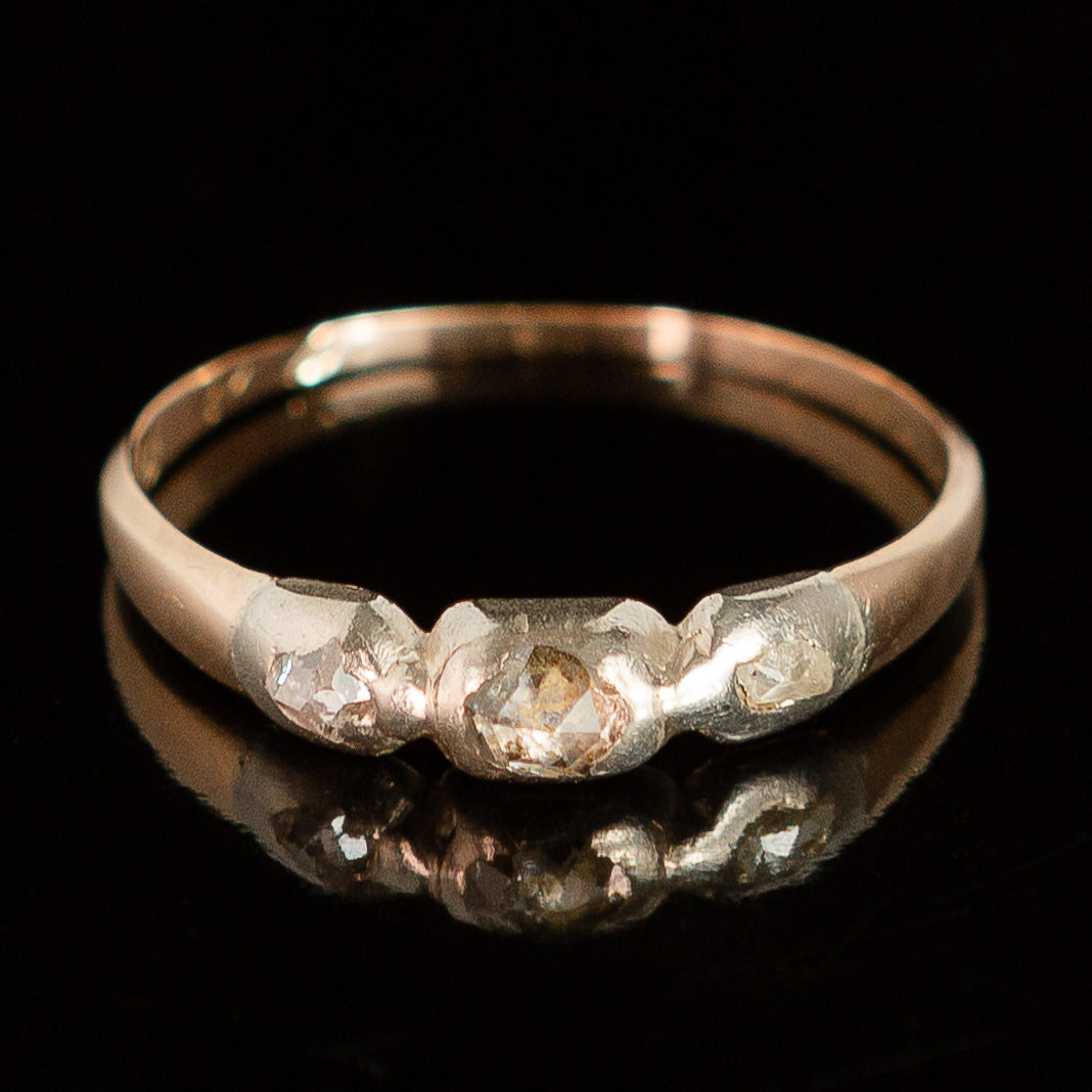 Antique Late Georgian Trilogy Ring with Rose Cut Diamonds in 14k Gold & Sterling Silver c.1822 - Vintage Jewelry for Weddings, Anniversaries & Special Occasions