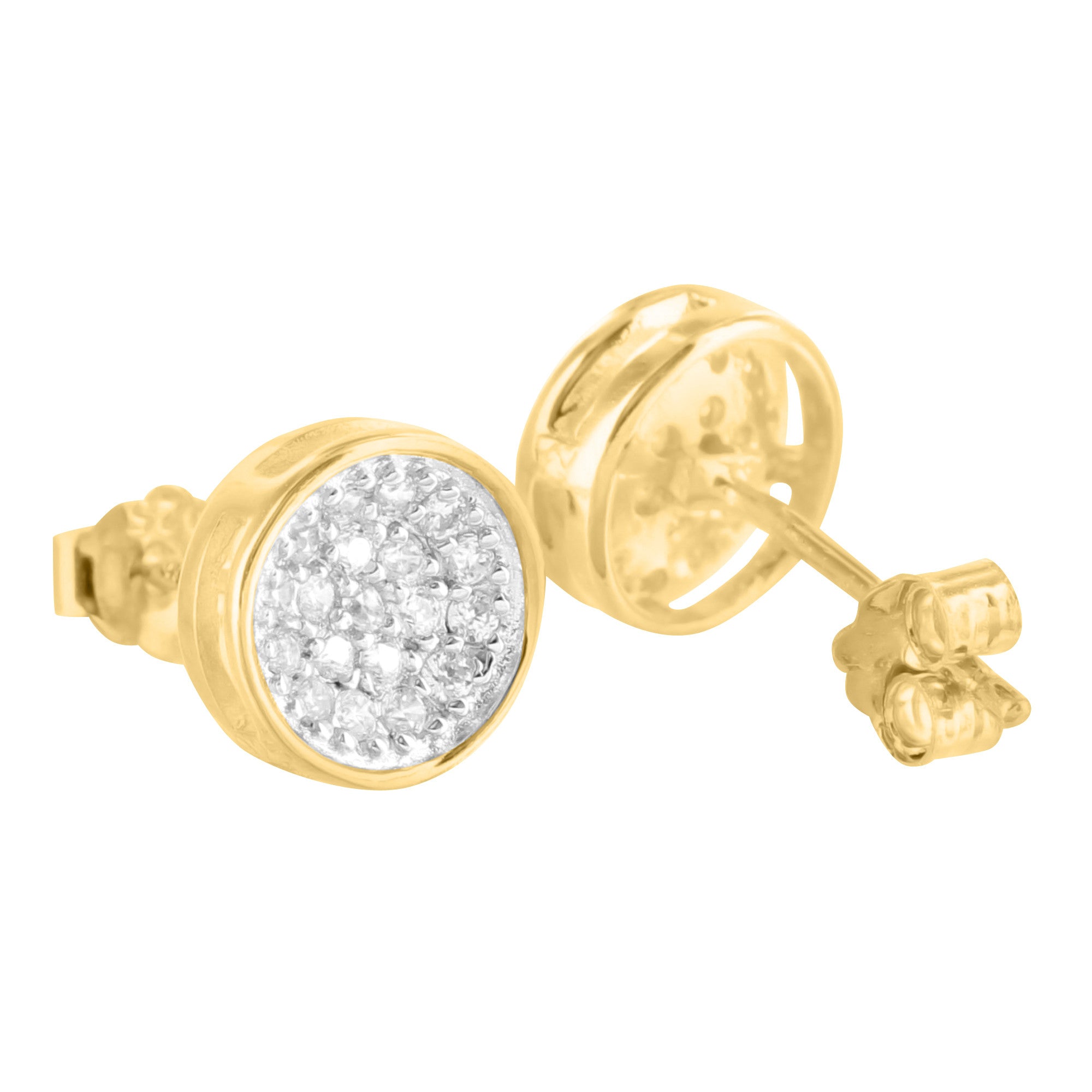 14K Gold Plated Round Stud Earrings with 925 Sterling Silver & Lab-Created Diamonds - Elegant Jewelry for Women, Perfect for Parties, Weddings & Everyday Wear