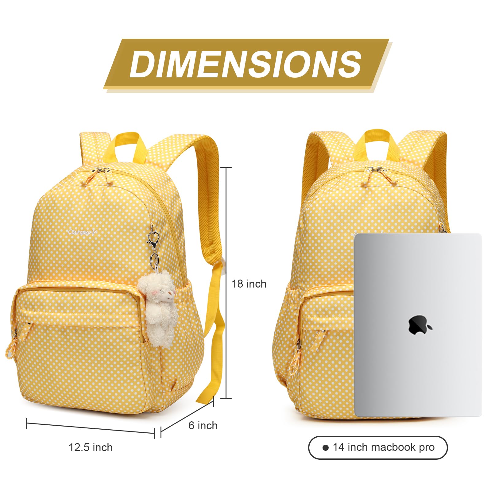 SUN EIGHT Waterproof Backpack for Girls & Teens - Large Capacity School Backpack for Travel, College, and Everyday Use (Yellow) - Perfect for School Supplies, Laptops, and Outdoor Adventures