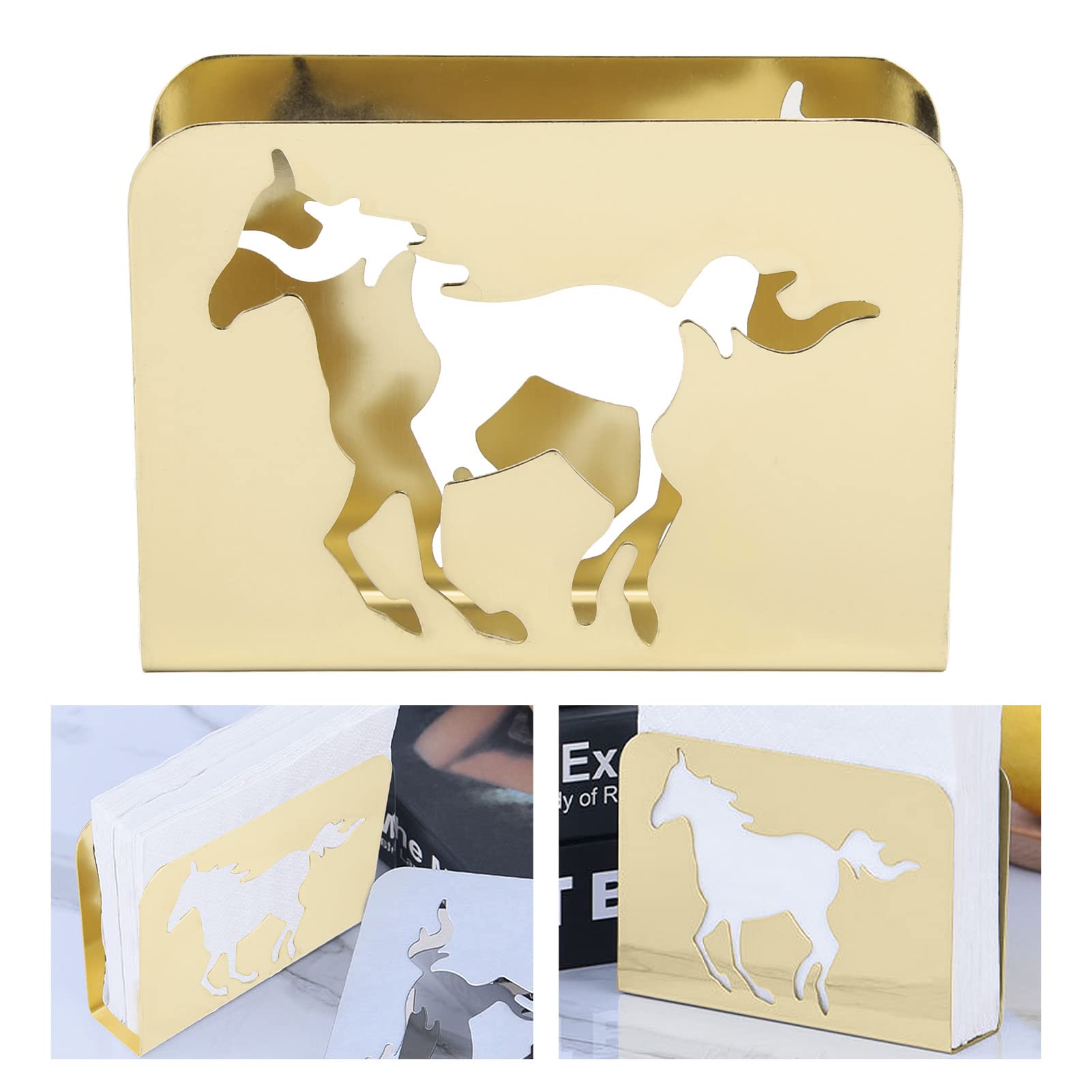 2Pcs Modern Horse-Shaped Metal Napkin Holders for Dining Table - Gold Paper Towel Rack for Home Kitchen & Restaurant Decor - Perfect for Wedding, Party & Everyday Use