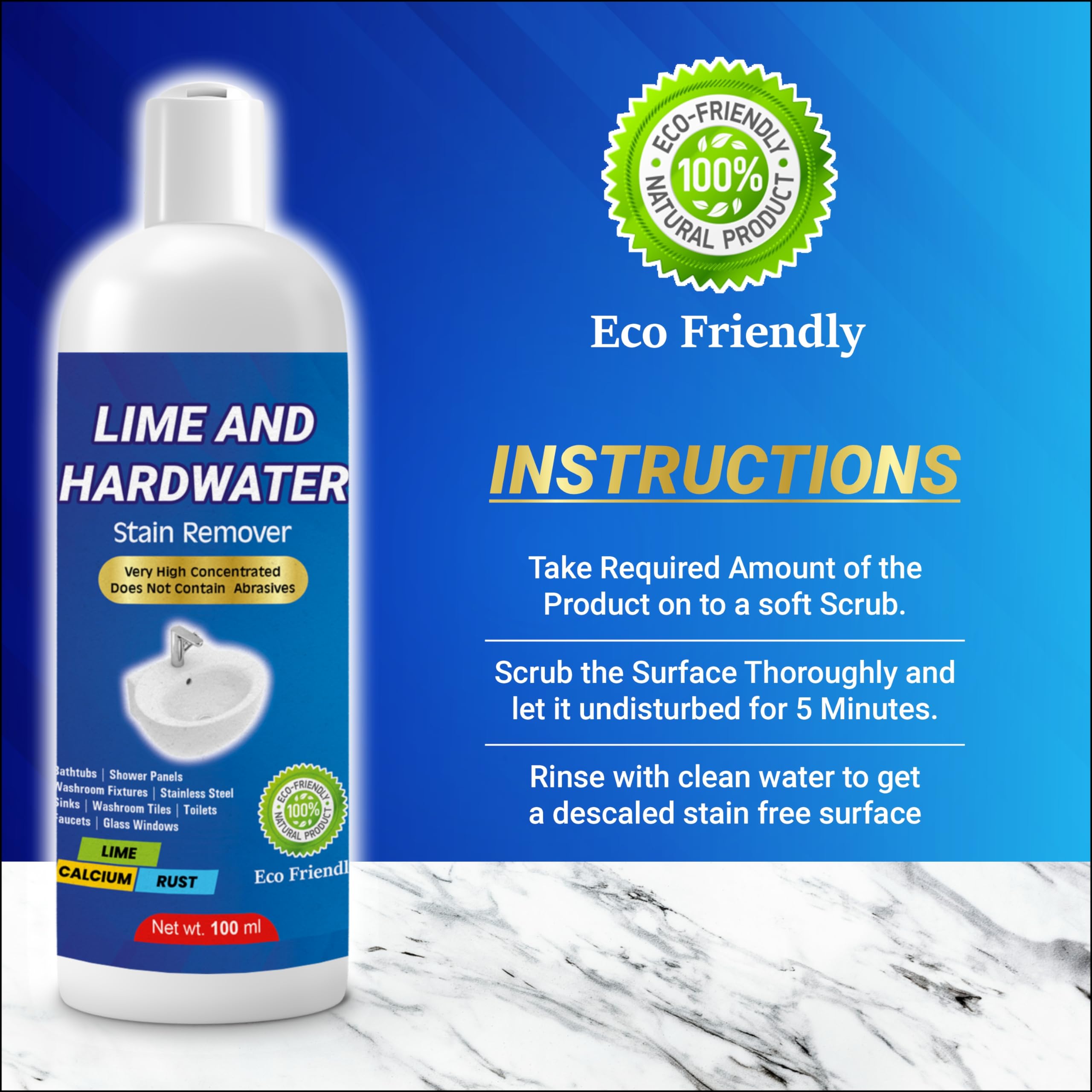 Best Tap & Shower Cleaner for Hard Water - Powerful Soap Scum & Lime Scale Remover | Works on Basins, Sinks, Faucets, Fixtures, Bathtubs & Shower Glass | Eliminates Tough Stains (1-Pack) | Perfect for Bathroom & Kitchen Deep Cleaning
