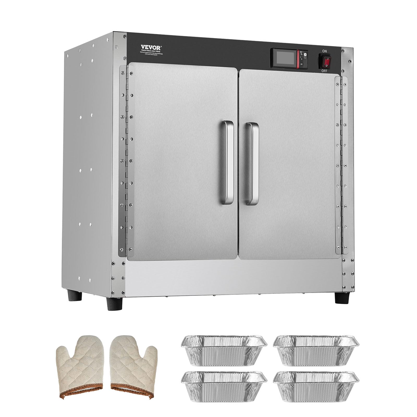 VEVOR 4-Tier Commercial Food Warmer Cabinet - Stainless Steel Concession Warmer with Water Tray, 4 Pans & Adjustable Shelves - Perfect for Restaurants, Catering & Pizza Shops - Keep Pizza, Chicken & Meals Hot for Serving