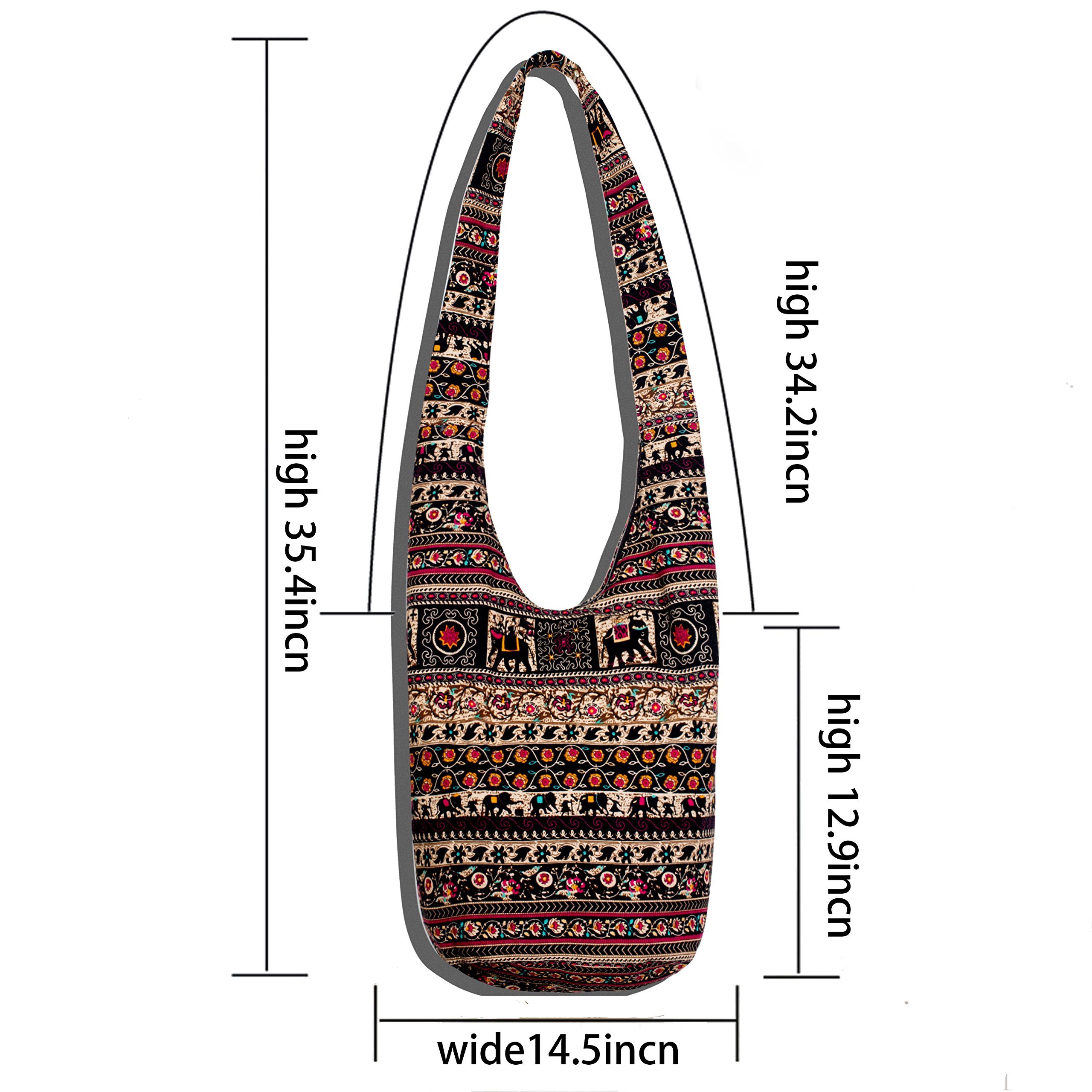 Bohemian Crossbody Bag - Handmade Thai Top Zip Hobo Sling Bag for Women | Hippie Chic Messenger Purse for Festival, Travel & Everyday Use
