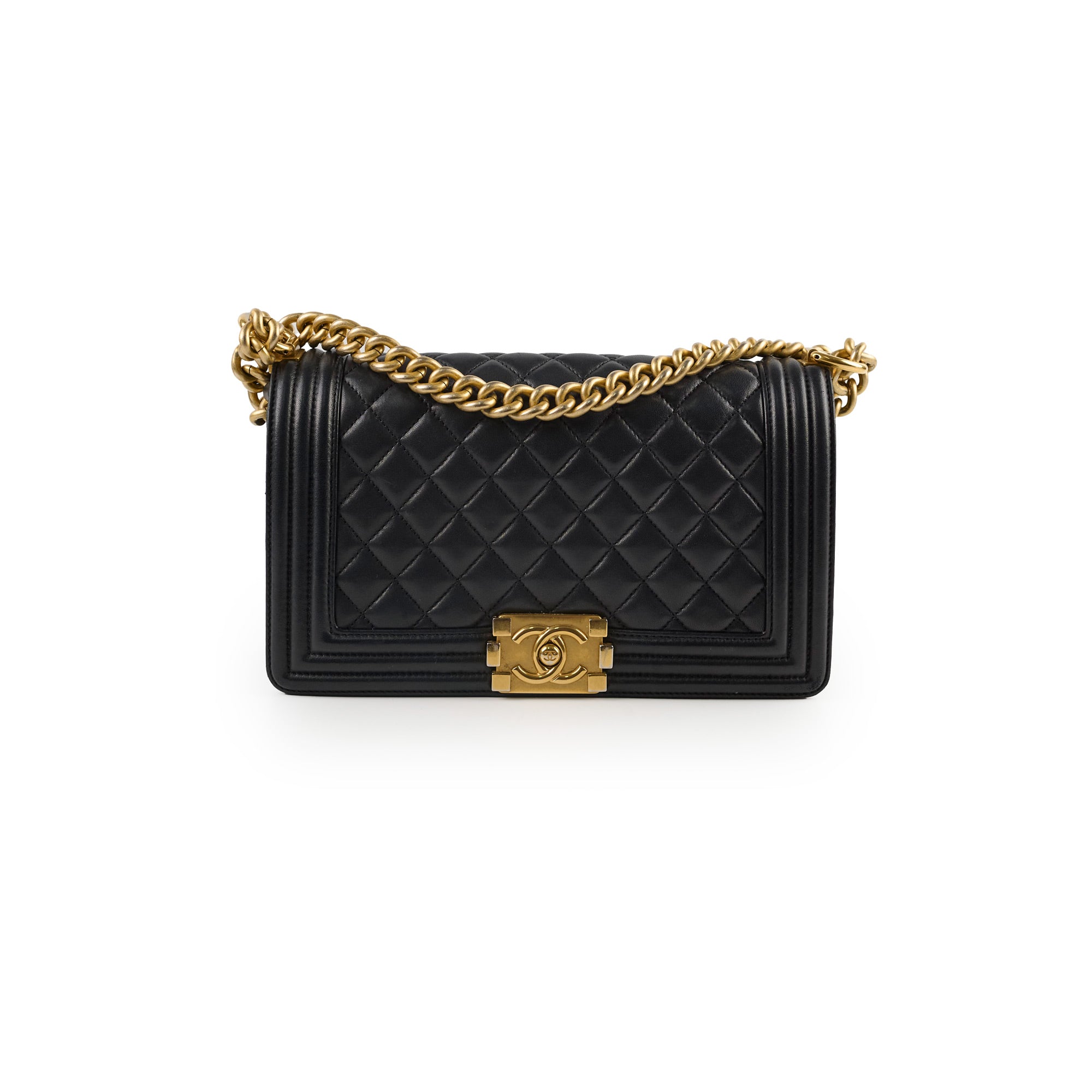 Chanel Old Medium Boy Bag in Black Lambskin Leather - Luxury Handbag for Women, Perfect for Evening Events & Daily Use